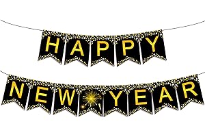 Famoby Happy New Year Banner | Festive Black & Gold Party Decoration...