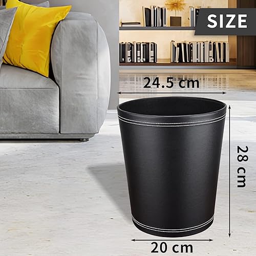 Miniatura 10 de Cubo de basura de cuero para baño, contenedor de basura negro con asas para dormitorio, tocador, cocinas, hogar, oficina y cesta de basura cuadrada