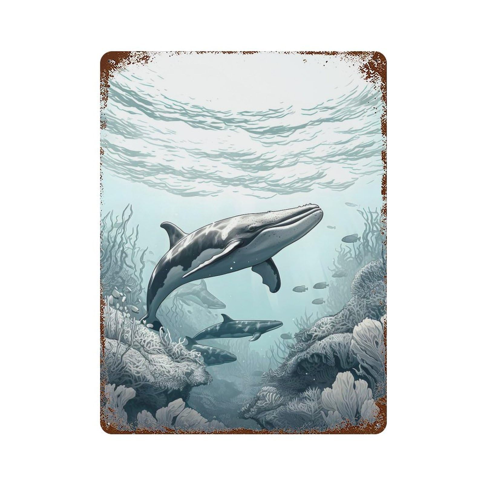 Vintage Rust Metal Sign Whale Underwater 15.7"x11.8", Novelty Wall Decor for Garage, Bar And Workshop Decor