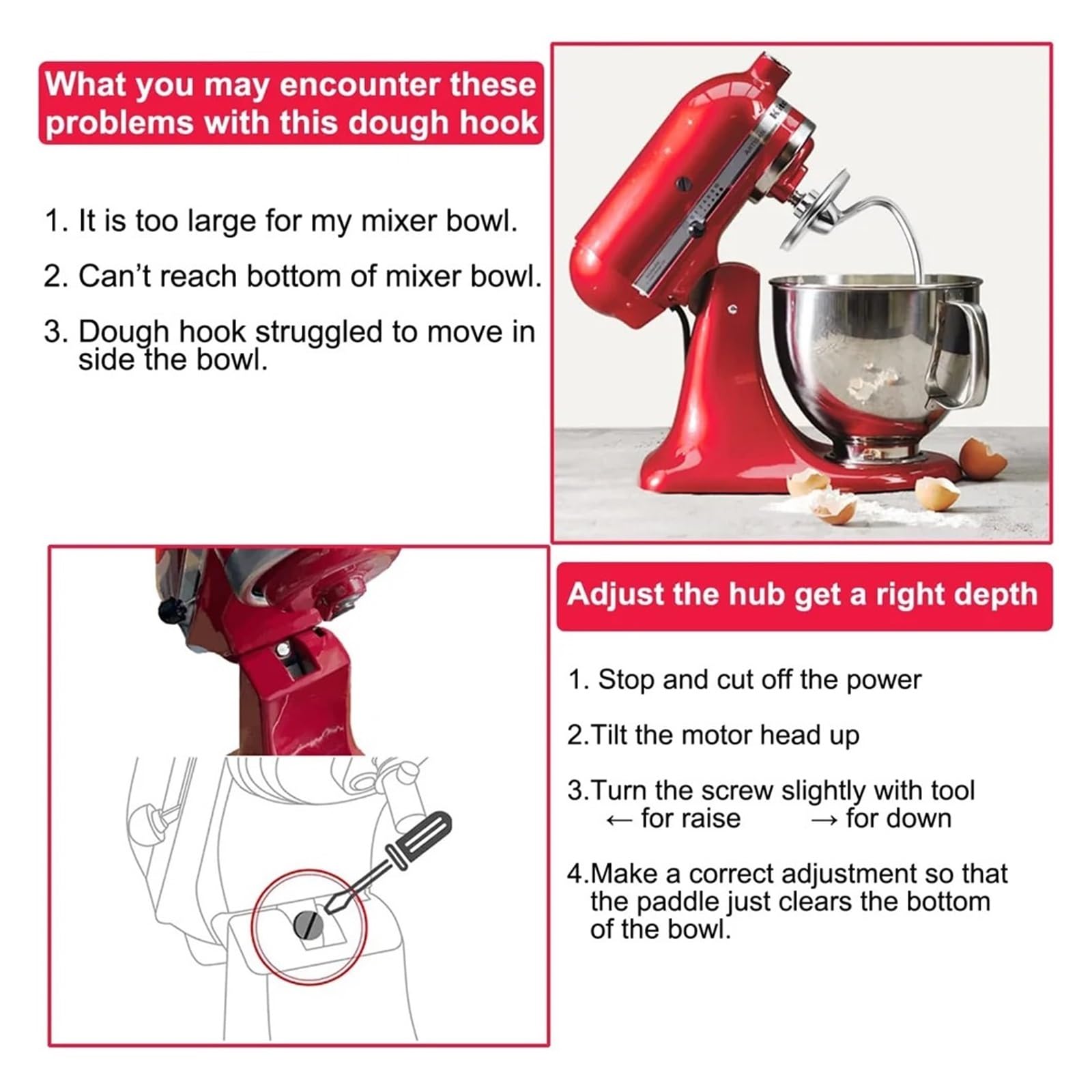 Gancio for impastare in Acciaio Inossidabile Gli Accessori for Impasto del Robot da Cucina Compatibile con Kitchenaid 4.5QT e 5QT