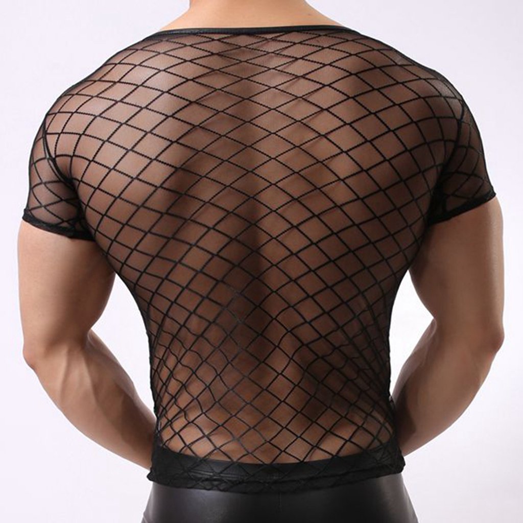 UJEAVETTE Men's Mesh Sheer Short Sleeve T-Shirt Tight Muscle Fit Undershirt M Blk-image-37