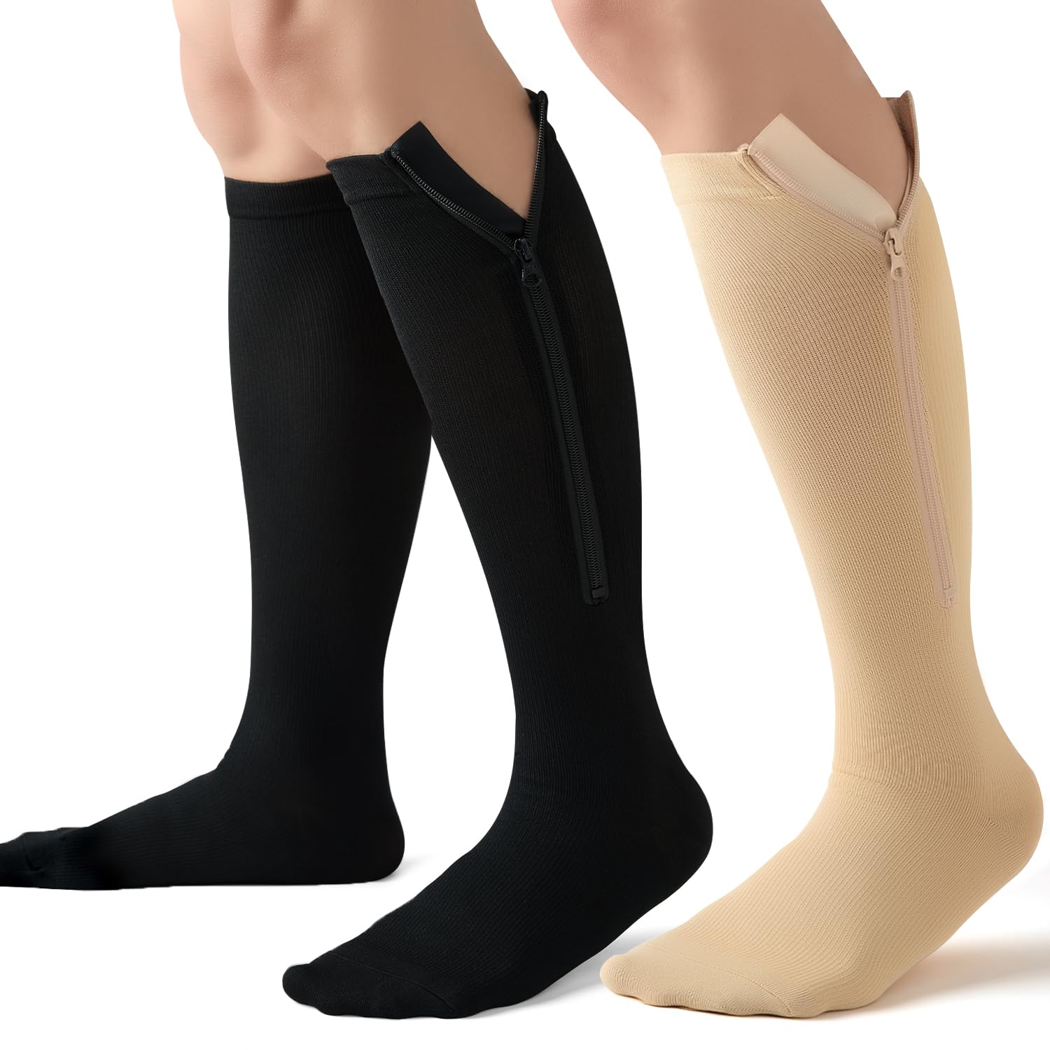 Owcorowan 2 Pairs Zipper Compression Socks, 15-20mmHg Closed Toe Knee High Compression Stockings for Women and Men-image-31