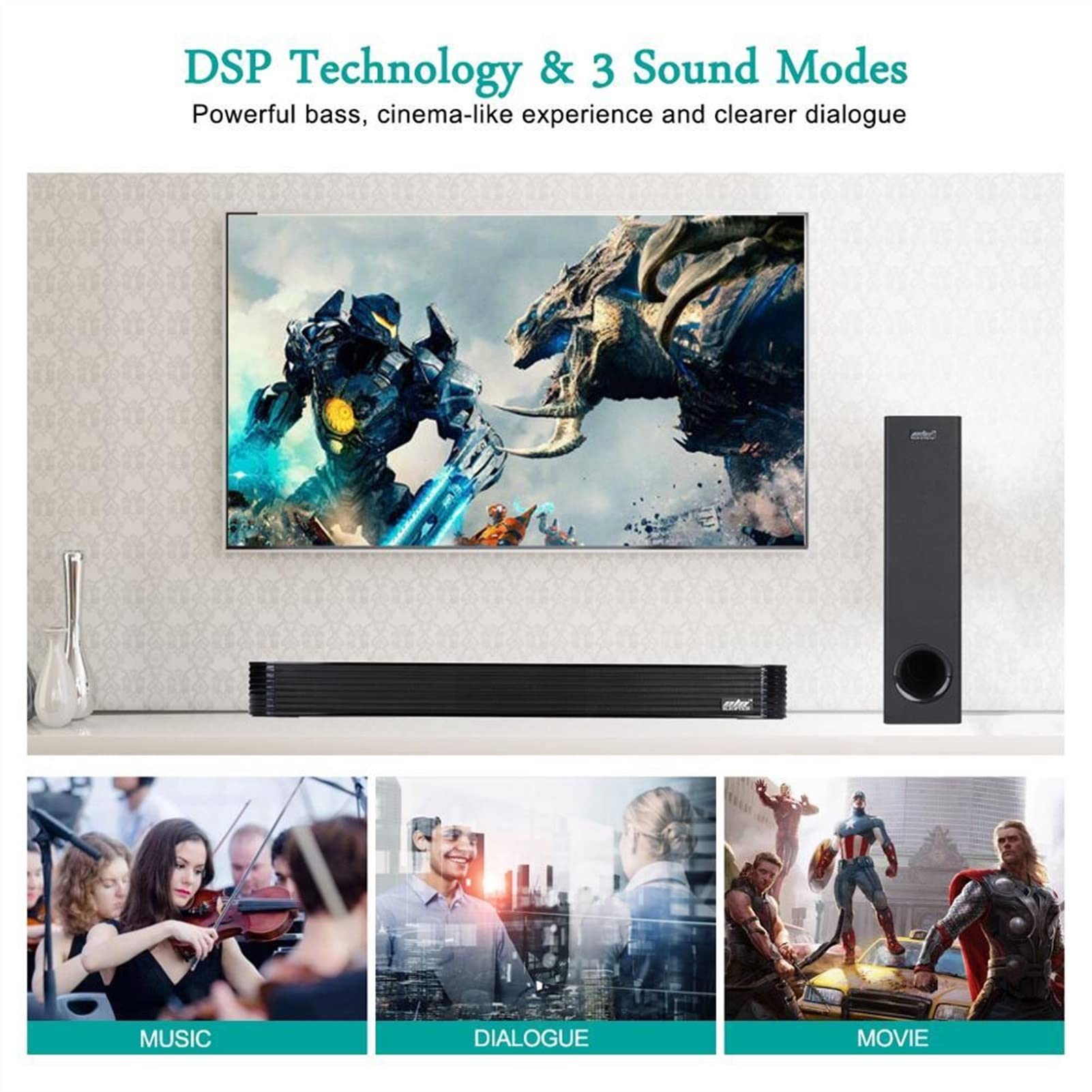 Głośnik komputerowy 120W 2.1 Soundbar kino domowe system dźwiękowy TV głośnik Bluetooth Sound Bar z subwooferem wsparcie optyczne Aux koncentryczny RCA USB głośniki biurkowe