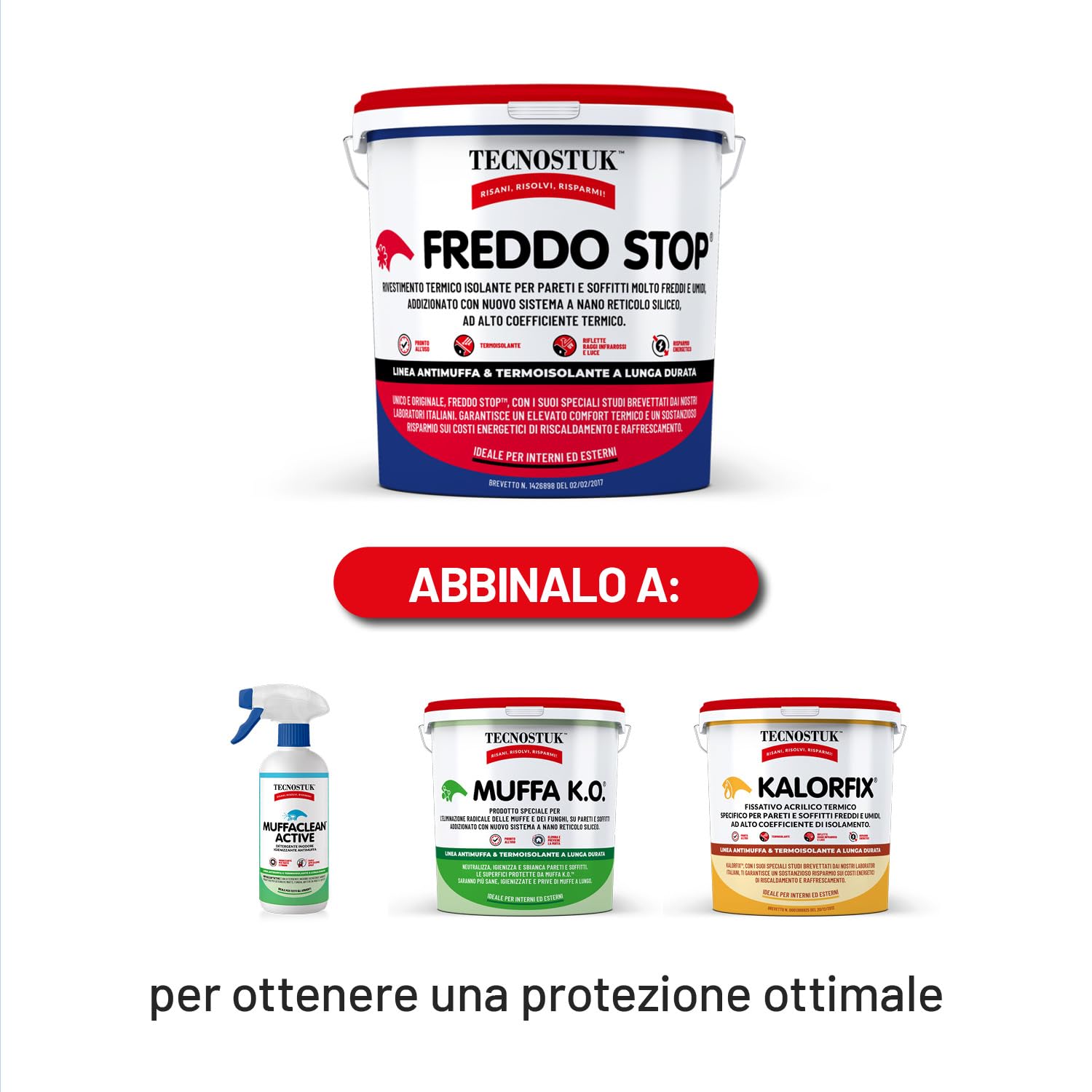 TECNOSTUK Freddo Stop 12 L. – Rivestimento Termico Isolante con Nano-Reticolo Siliceo – Barriera Contro il Freddo per Pareti e Soffitti – Pronto all’Uso, Classe A+, Brevetto Italiano