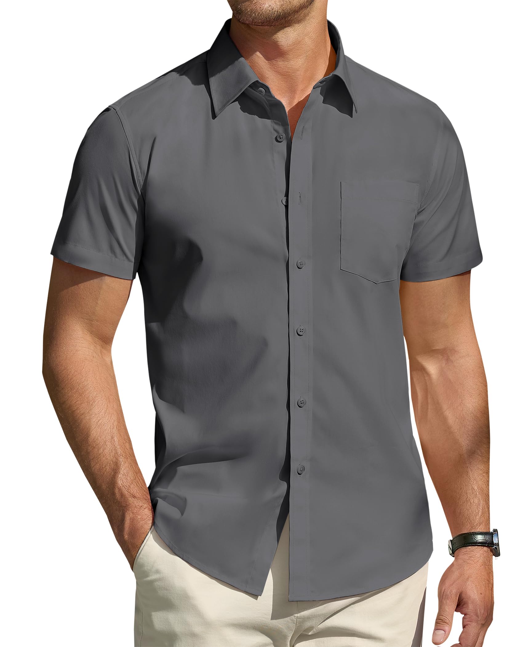 DEMEANOR Cotton Mens Dress Shirts Short Sleeve Button Down Shirts Formal Summer Dress Shirt Casual Button Up Shirts Men