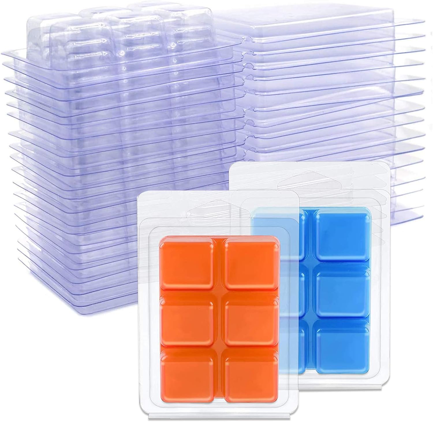 30PCS Wax Melt Molds, 6 Cell Square Plastic Clamshell Mould Clear Wax