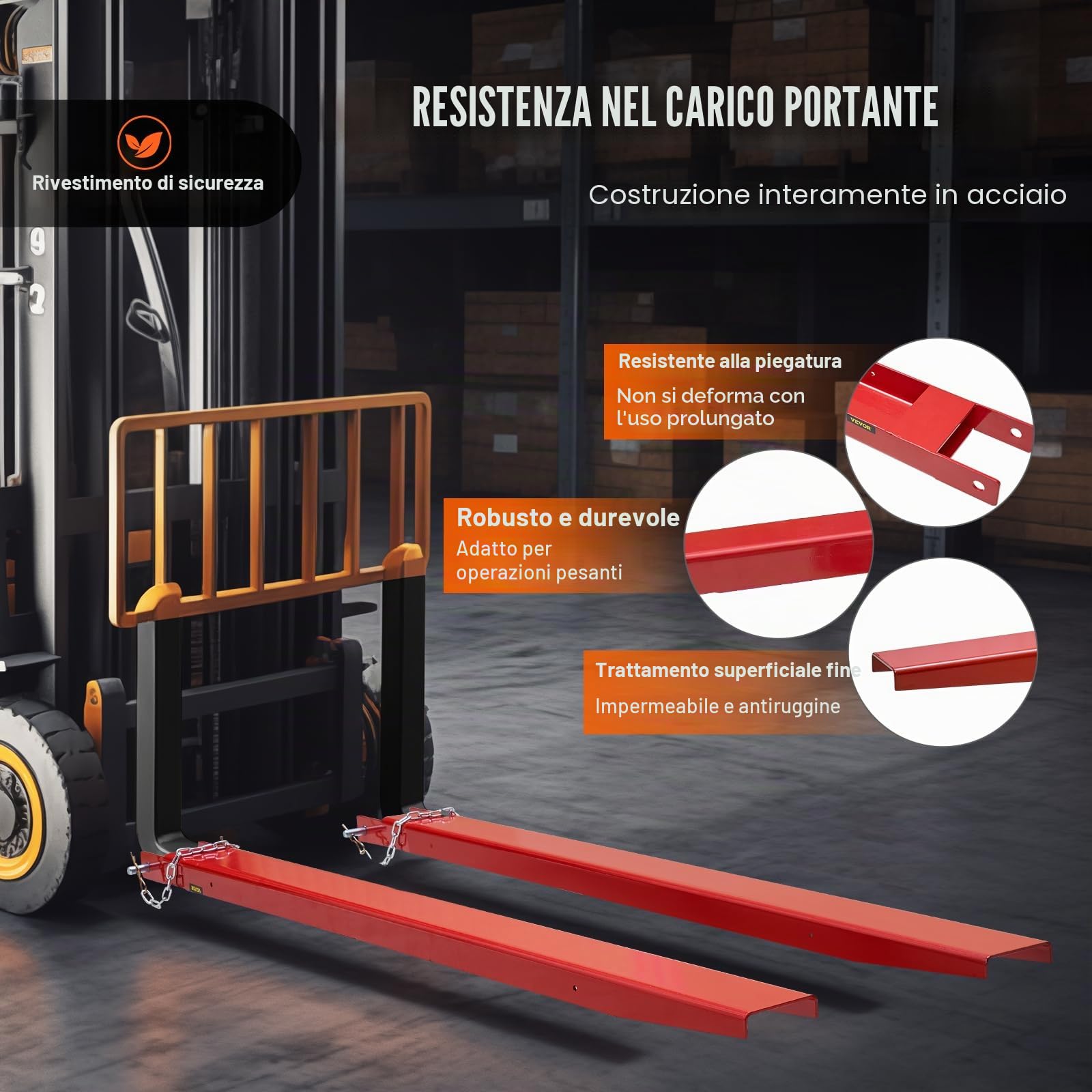 VEVOR Forche per Pallet Lunghezza 2090 mm Capacità Carico max. 1815 Tonnellate, Coppia di Forche per Movimentazione Carico da Benne Trattori Minipala Escavatori in Acciaio, Forche Compatibili 106mm