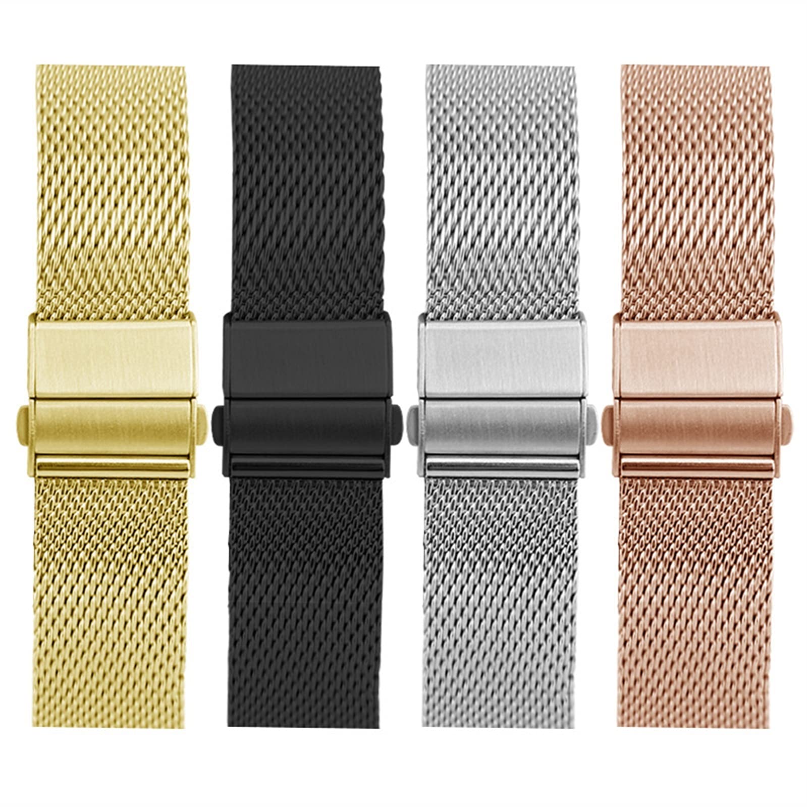 Pasek do zegarka Quick Release Mesh Pleciony metalowy pasek ze stali nierdzewnej dla mężczyzn i kobiet Regulowany 18 mm, 20 mm, 22 mm Bransoletka / 22 mm/Czarny