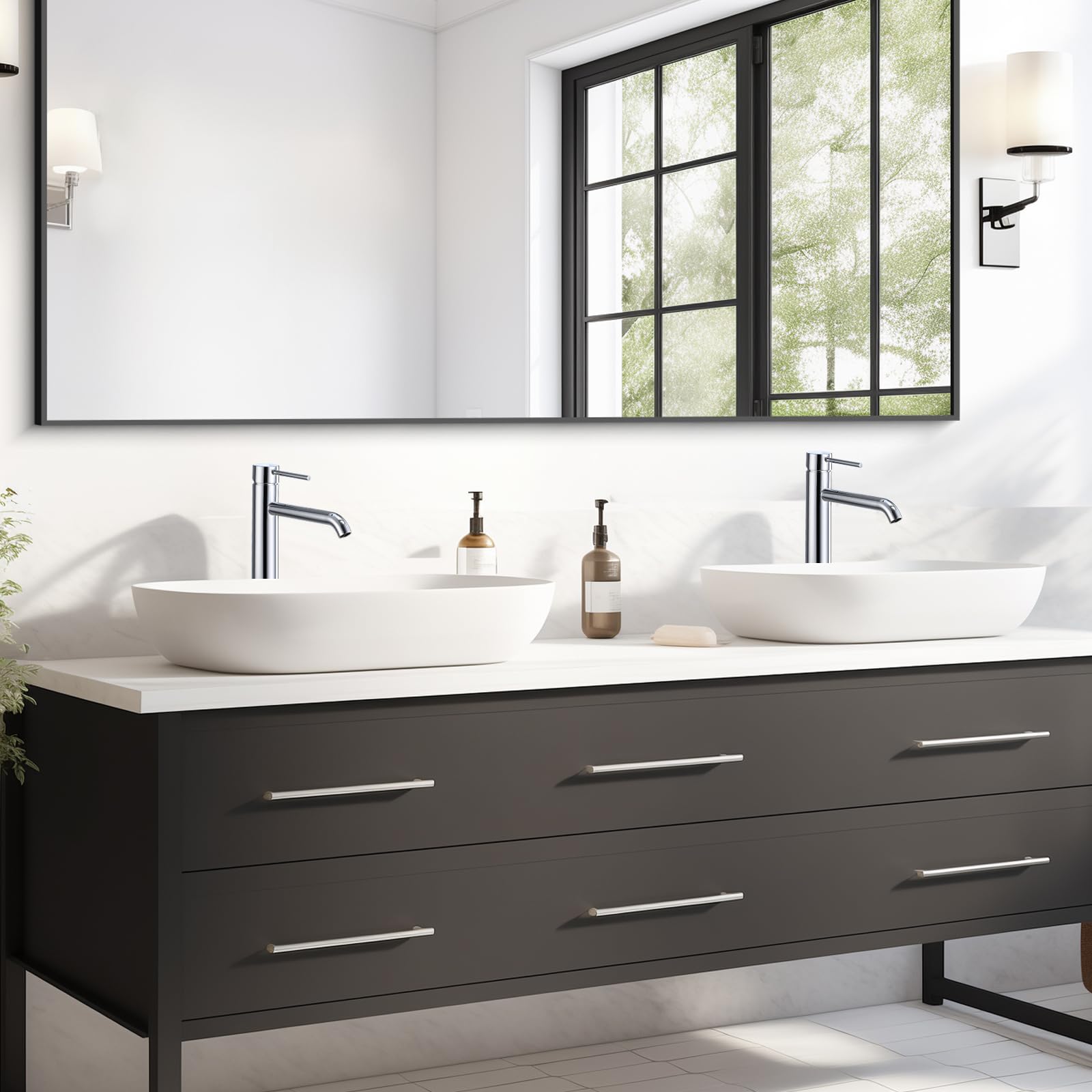 Grifo Lavabo Alto, BuntHaus Grifo Monomando Lavabo Agua Fría y Caliente, Grifos para Lavabo de Encimera, Grifos Mezclador de Baño de Acero Inoxidable 304, Aireador Extraíble, Sin Plomo, Cromado