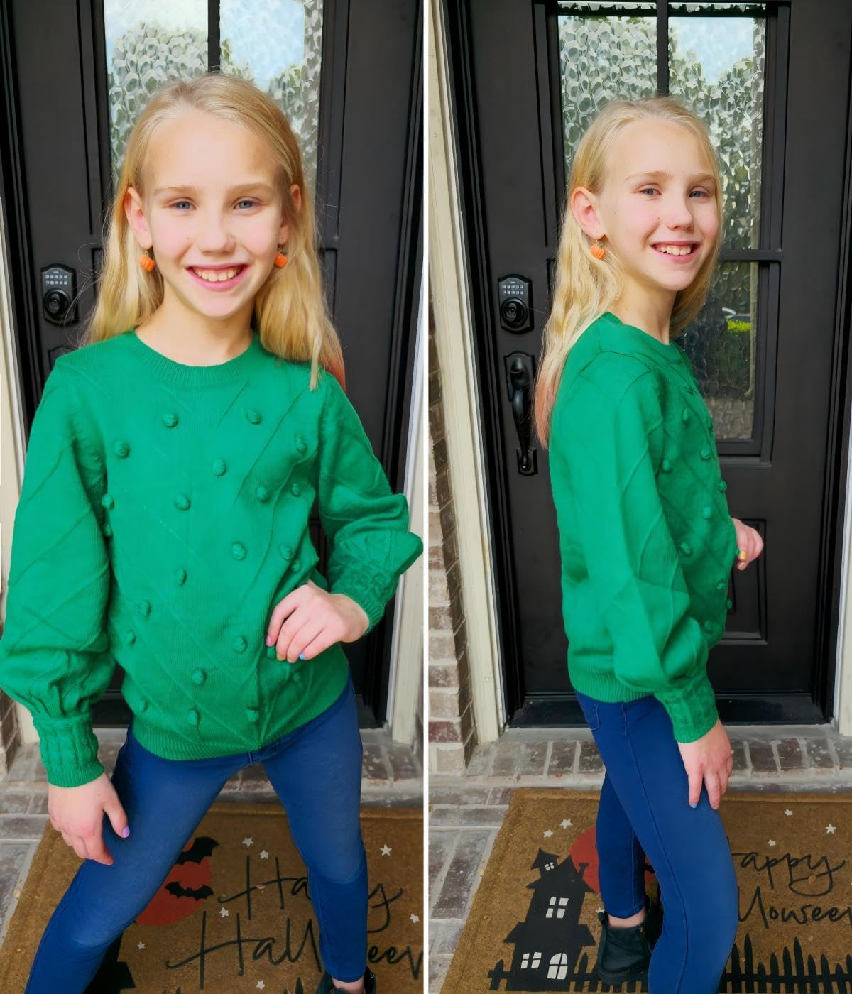 Arshiner Kid Girls Crew Neck Lantern Sleeve Sweater Cute Jumper Top Pullover Outwear 5-13 Years - Image 6