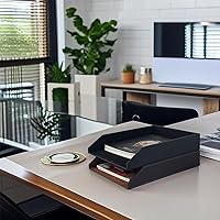 Vista 3 de UnionBasic Bandeja apilable de papel para documentos, bandeja organizadora de archivos de escritorio de piel sintética, color negro