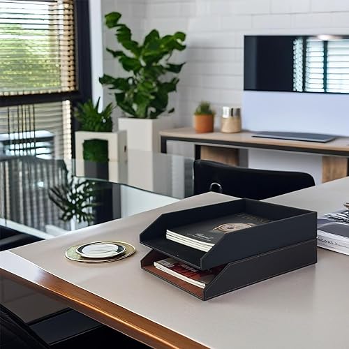 Miniatura 3 de UnionBasic Estuche apilable de piel sintética para documentos de oficina soporte organizador de documentos de escritorio 1 capa azul Maui