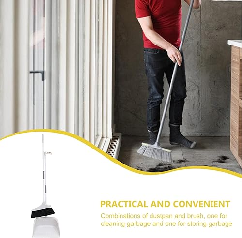 Miniatura 7 de 1 juego de recogedor de escoba con mango vertical recogedor kit de limpieza de baño, kit de recogedor de mango largo, recogedor de polvo de mango