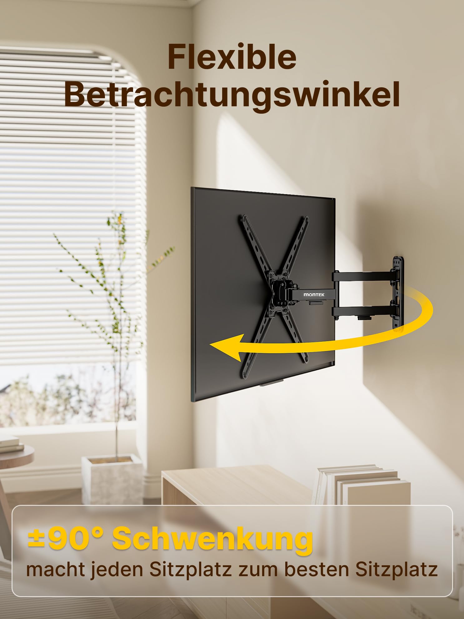 monTEK Supporto da parete per televisori piatti e curvi da 13-55 pollici o monitor fino a 25 kg, orientabile a 180° e girevole a 95°, supporto TV inclinabile, supporto universale da parete per TV, max