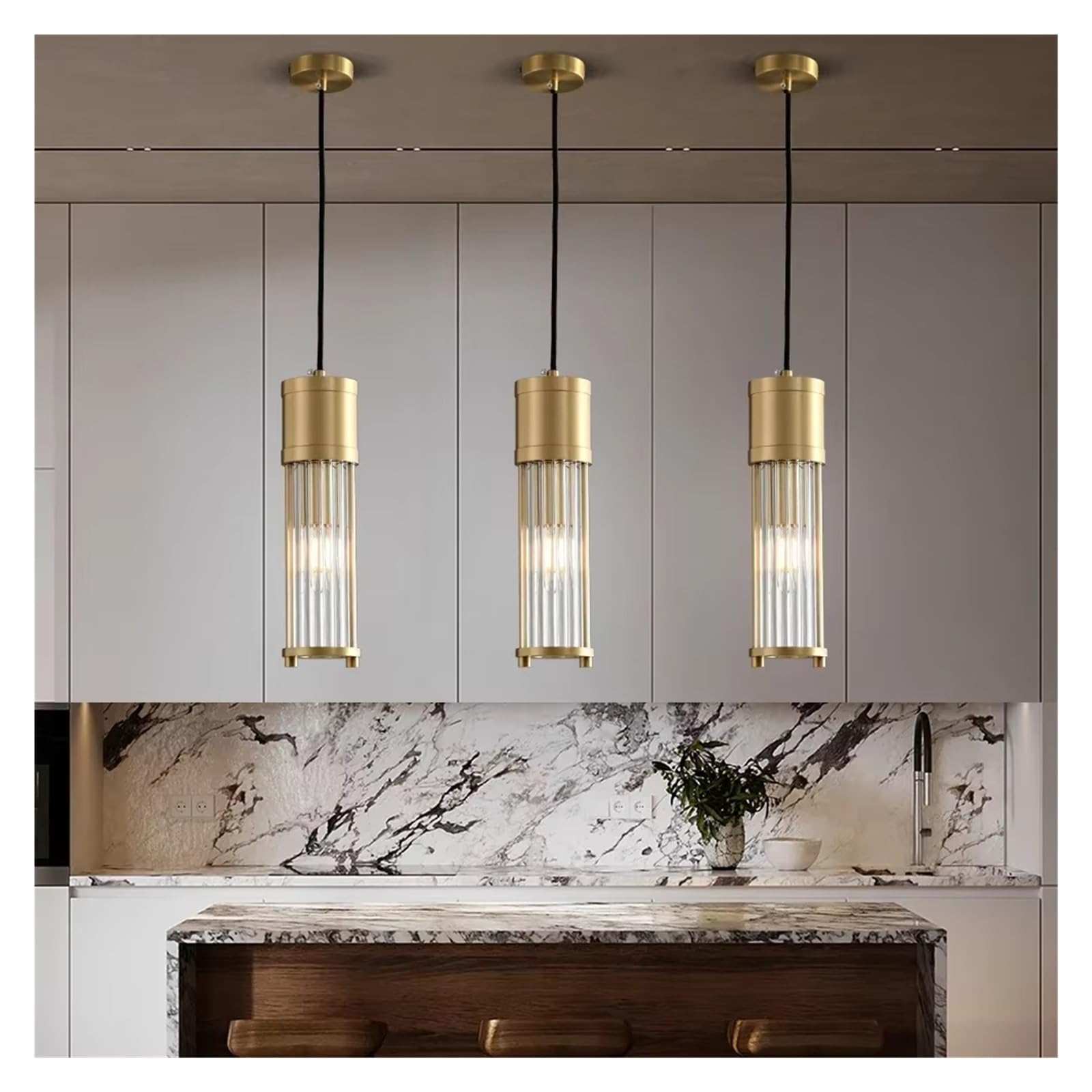 ASerZenith Copper Led Pendant Lights Kitchen Island Lighting Glass Shade Adjustable Hanging Light Fixtures Chandeliers Dining Room Hallway