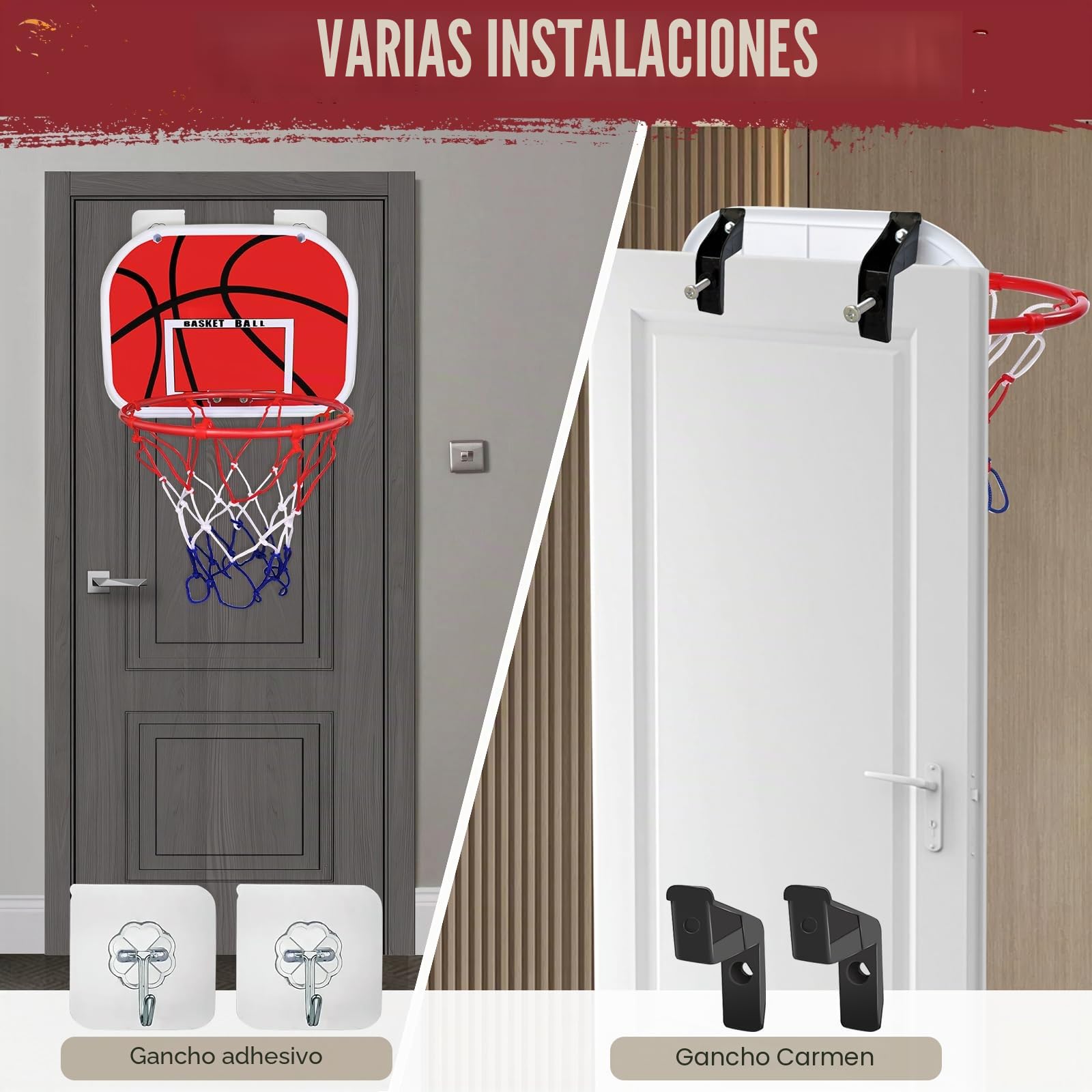 Canasta Baloncesto Infantil, Mini Aro de Baloncesto con 2 Pelotas de Daloncesto y Bomba, Tablero de Basket para Colgar, Sala de Accesorios, Mini Juguetes Deportivos