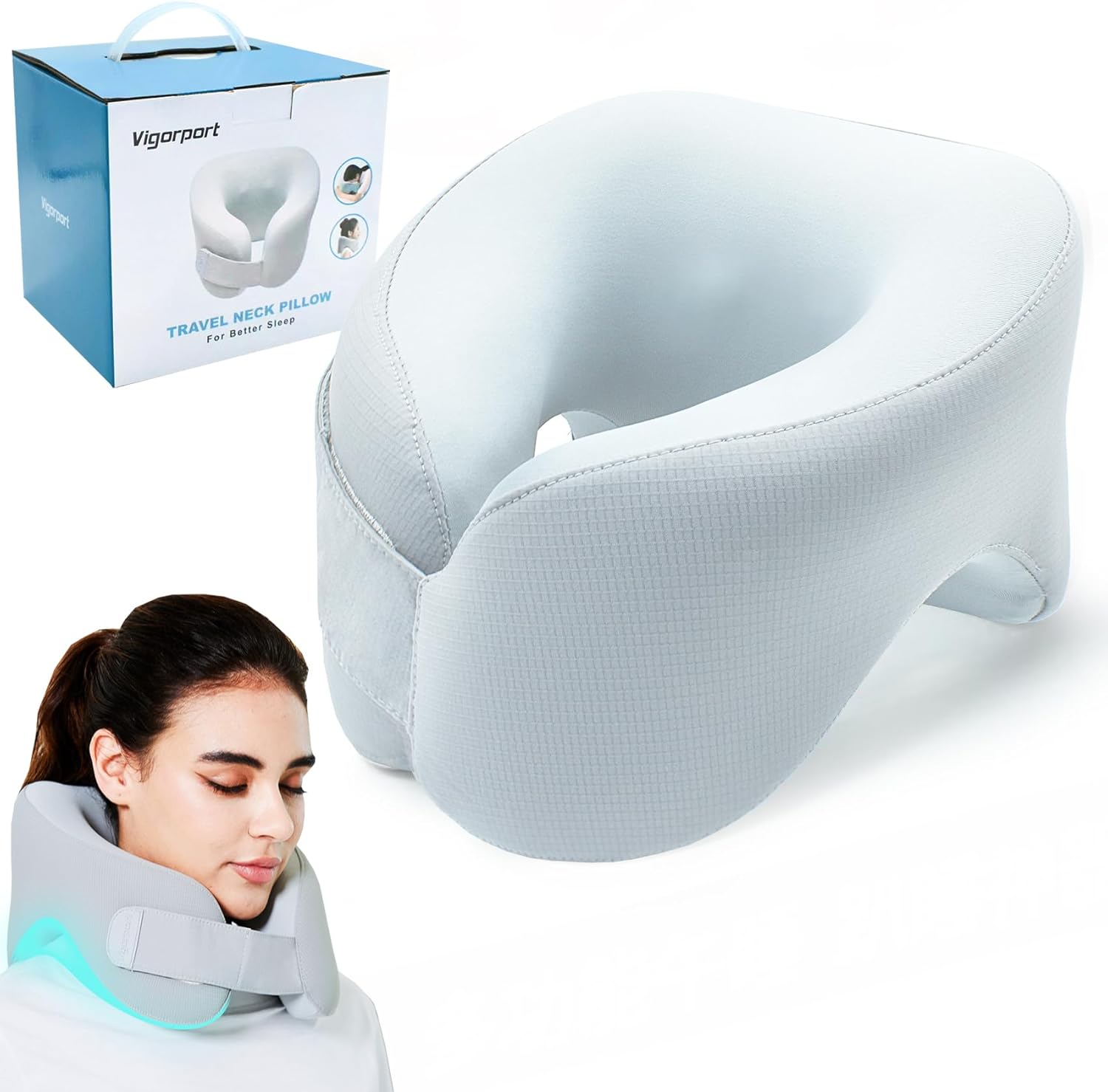 Vigorport Neck Pillow for Traveling, 360° Head Support 2 in 1 Upgraded Travel Pillows for Airplane, 100% Pure Memory Foam Pillow for Flight Headrest Sleep, Portable Plane Accessories (1, Gray) Vigorport Neck Pillow for Traveling, 360° Head Support 2 in 1 Upgraded Travel Pillows for Airplane, 100% Pure Memory Foam Pillow for Flight Headrest Sleep, Portable Plane Accessories (1, Gray)