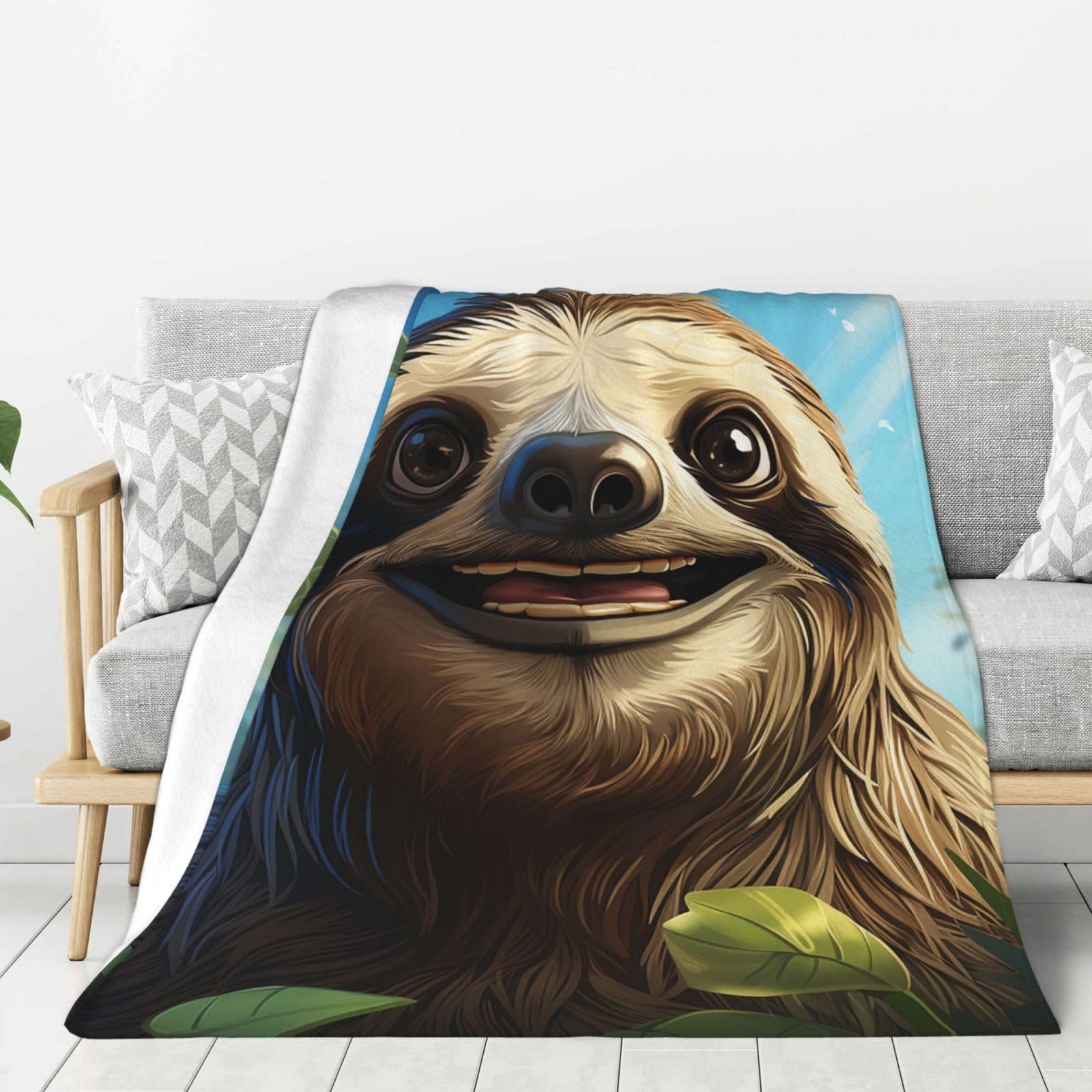 Cartoon Funny Sloth Throw Blanket Plush Flannel Fleece Blanket, Soft Lightweight Cozy Blankets 40"X30" for Bed Couch Sofa Travel
