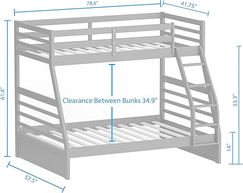 Miniatura 2 de Glenwillow Home Plana - Litera de madera maciza individual sobre individual mesita de noche colgante y nido en gris claro
