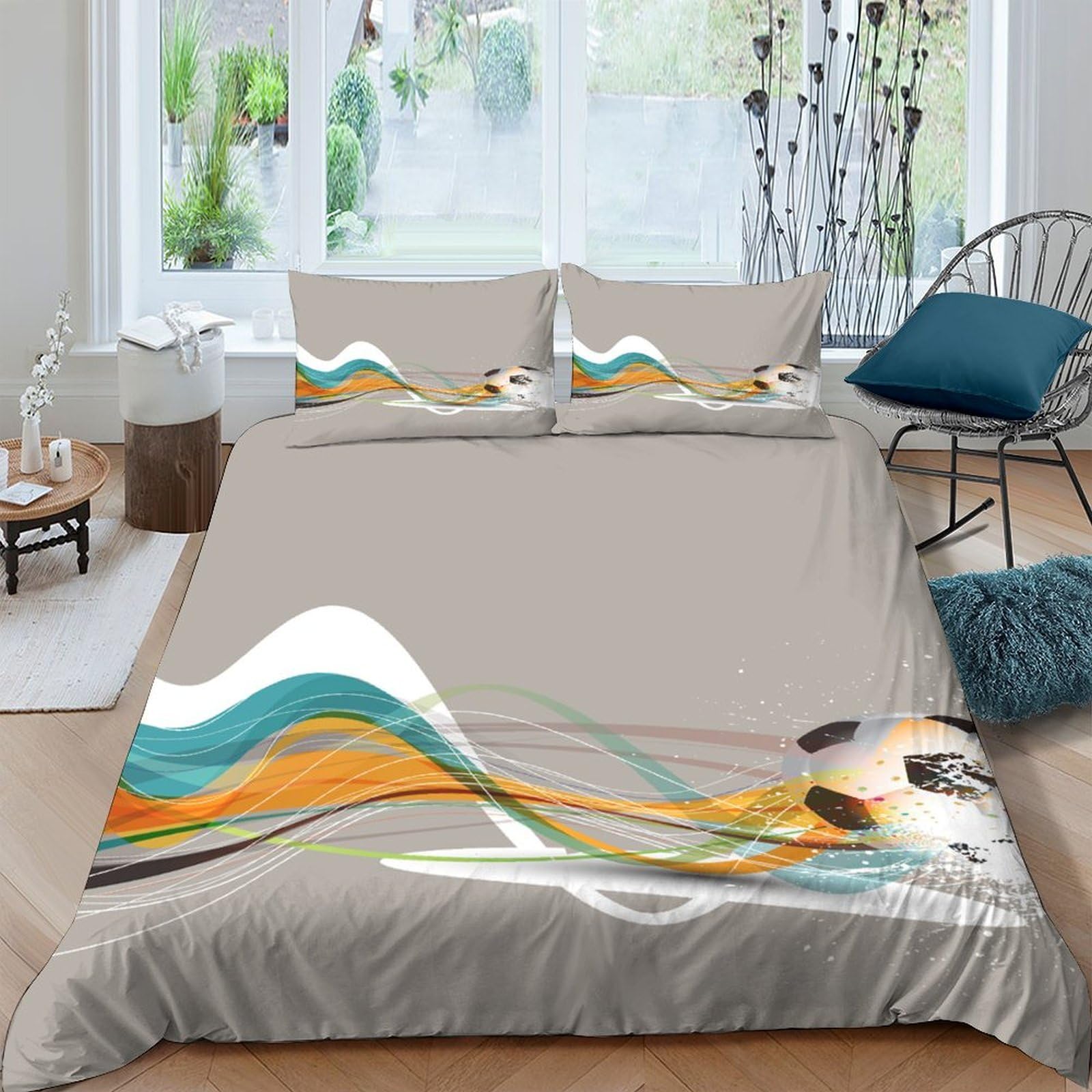 GPLZQXKJNH 3D Printed Abstract Wave Duvet Cover Set Microfiber Soft Breathable Modern Bedroom Decor with 2 Pillowcases Single（135x200cm）