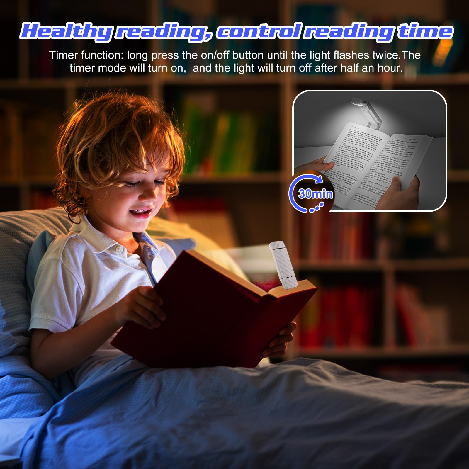 AiQInu Lampa do czytania USB, 3 kolory, 5 poziomów, czytnik e-booków LED z klipsem, lampka do czytania
