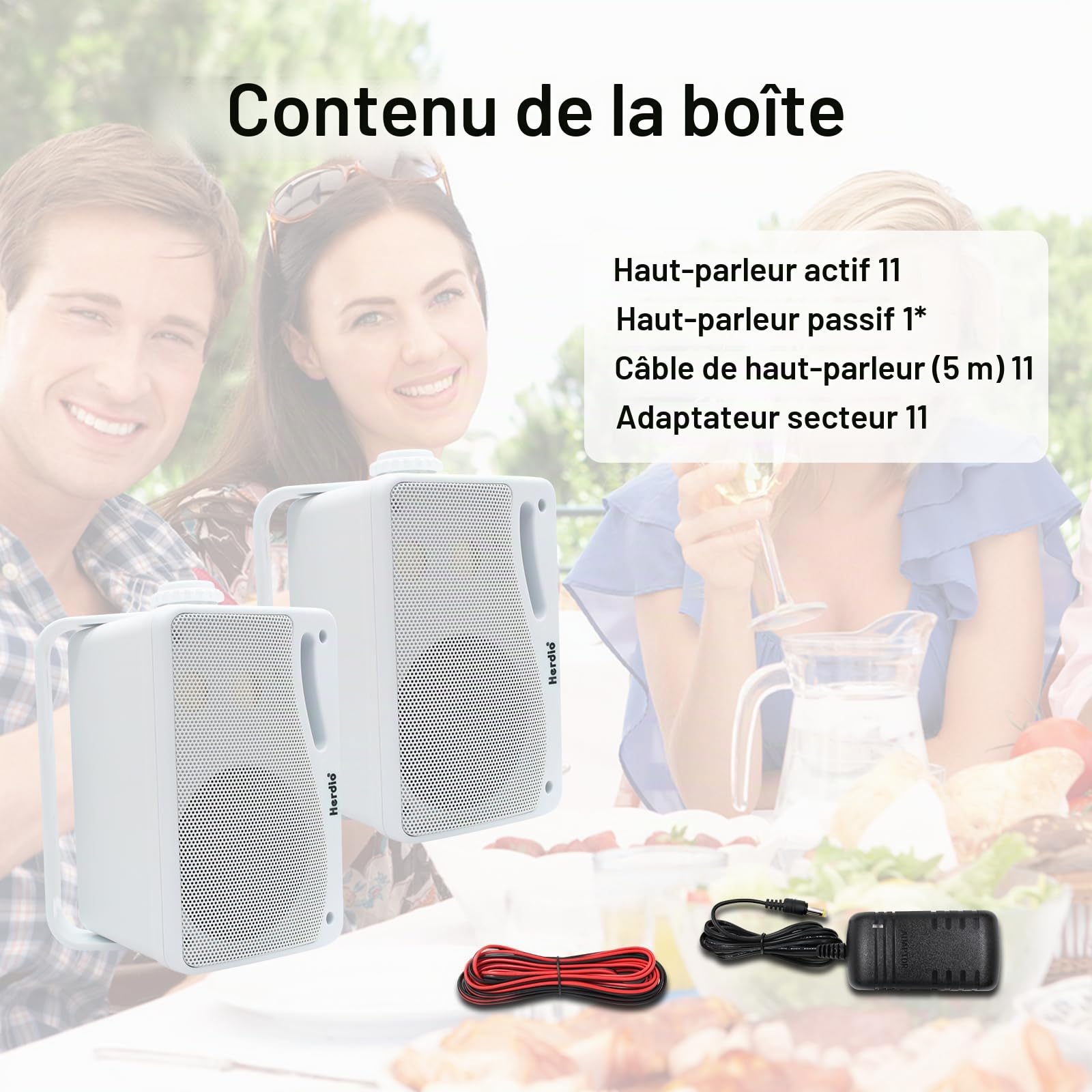 Herdio 3,5" 200 W Haut-parleurs Bluetooth Filaire de - 3 Voies - Étanche - Résistant aux intempéries - Bluetooth Enceintes d'extérieur pour extérieur, Patio, Camping, Bateau, terrasse, Restaurant