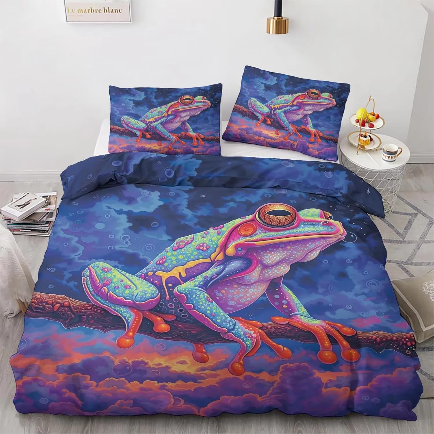 Housse de couette grenouille 240x260 respirante et douce avec fermeture éclair zip