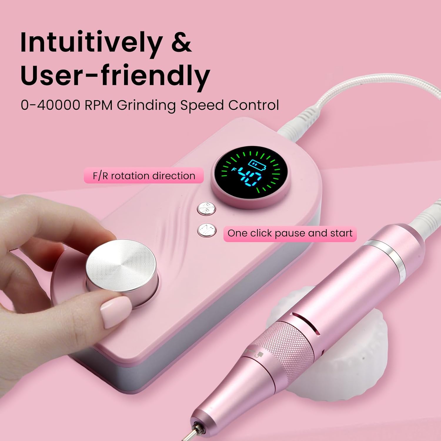 Electric Nail Drill Kit for Beginners Professional Nail Drill Machine for Home Use 40000RPM Portable Quite E-File for Acrylic Nails Polishing& Shaping&Removing with 7 Drill Bits for Home & Salon Use