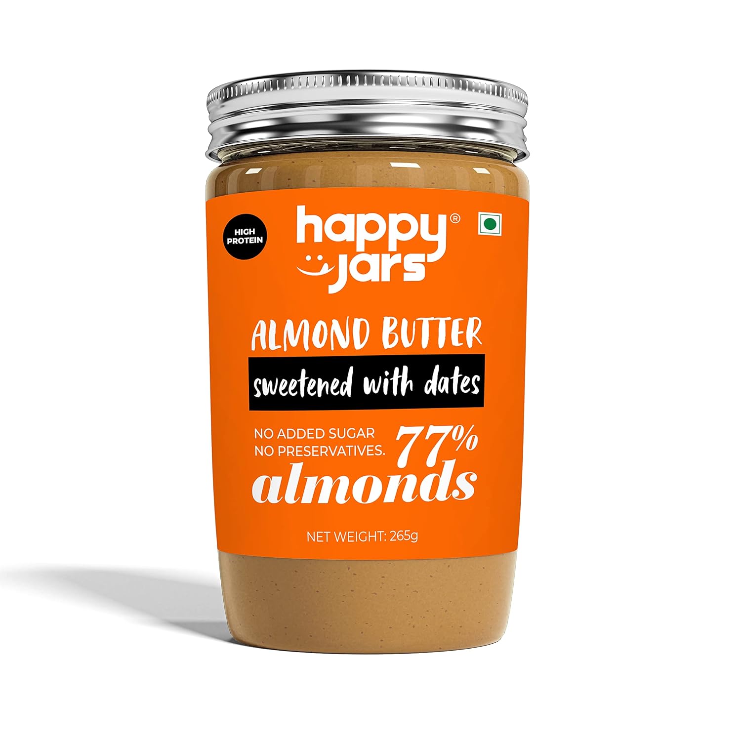 Happy Jars Vanilla Almond Butter (265g) High Protein Pure Almonds