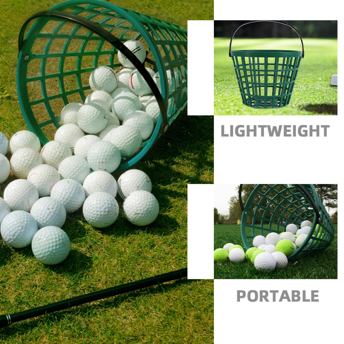 Housoutil 2 Stück Balleimer aus Kunststoff für Golfbälle Multifunktionaler Golfkorb zur Ballaufbewahrung und Einsammeln Beim Golfspielen Grün Fassungsvermögen 50 Bälle