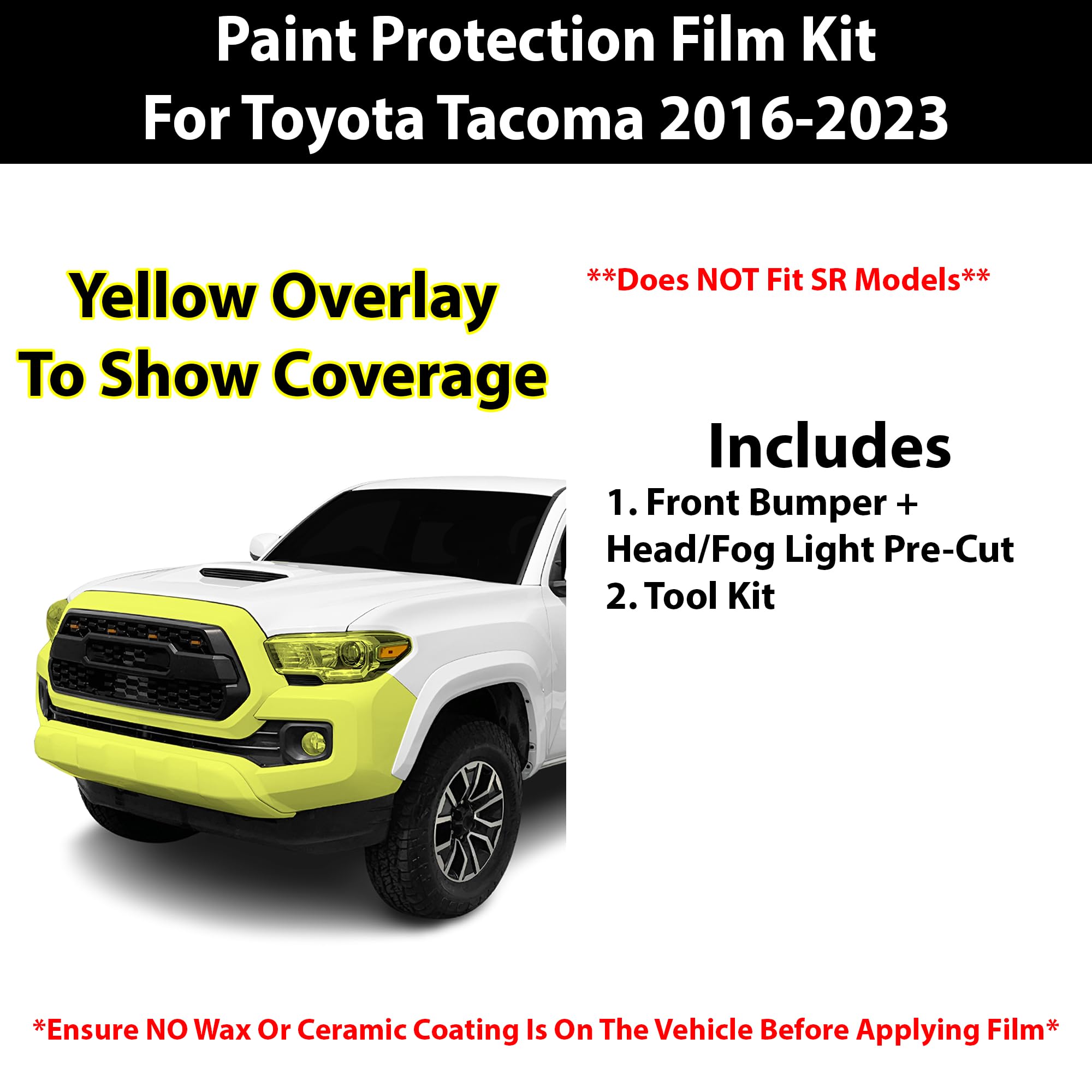 BOGAR TECH DESIGNS for Toyota Tacoma (TRD/Sport) 2016-2023 Front Bumper Paint Protection PPF Film Kit Cover, Clear Bra