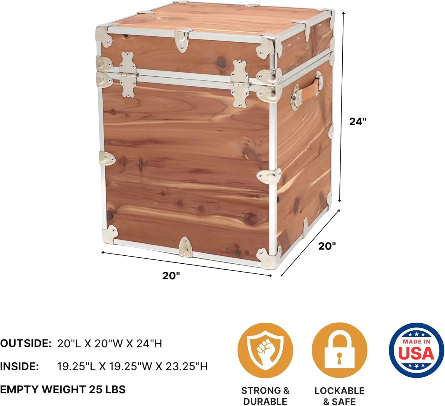 Rhino Trunk & Case Knotty Cedar Chest – End Table Storage Box, Coffee Table, End of Bed Trunk or Entryway Storage Bench – 20"x20"x24" USA-Made, Furniture Grade, Heirloom Aesthetic – Strong and Secure