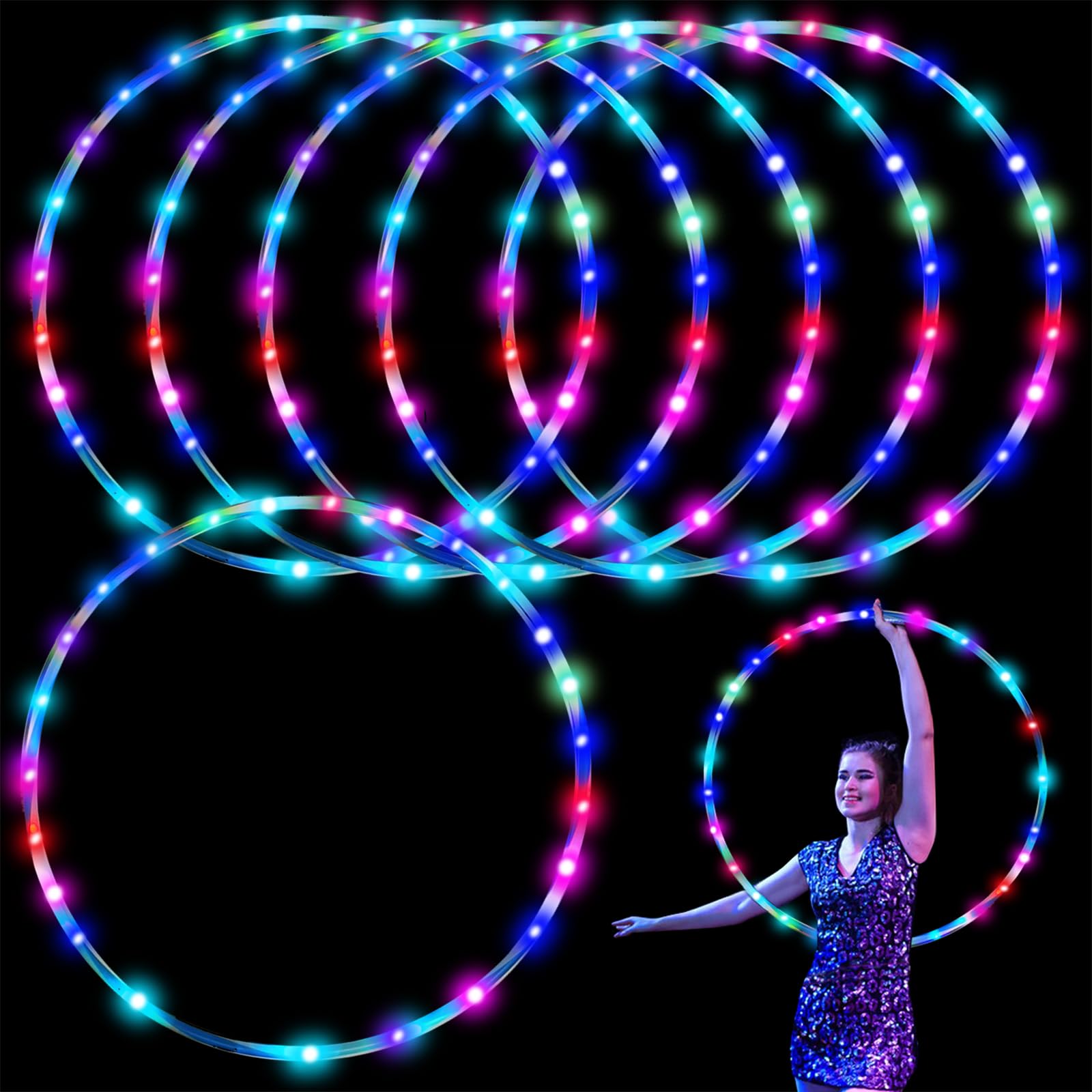 Jerify Lot 8 Cerceaux Lumineux LED 91,4 Cm – 10 Couleurs Changeantes, Fibre Flexible, Pour Fitness Danse Festival Halloween