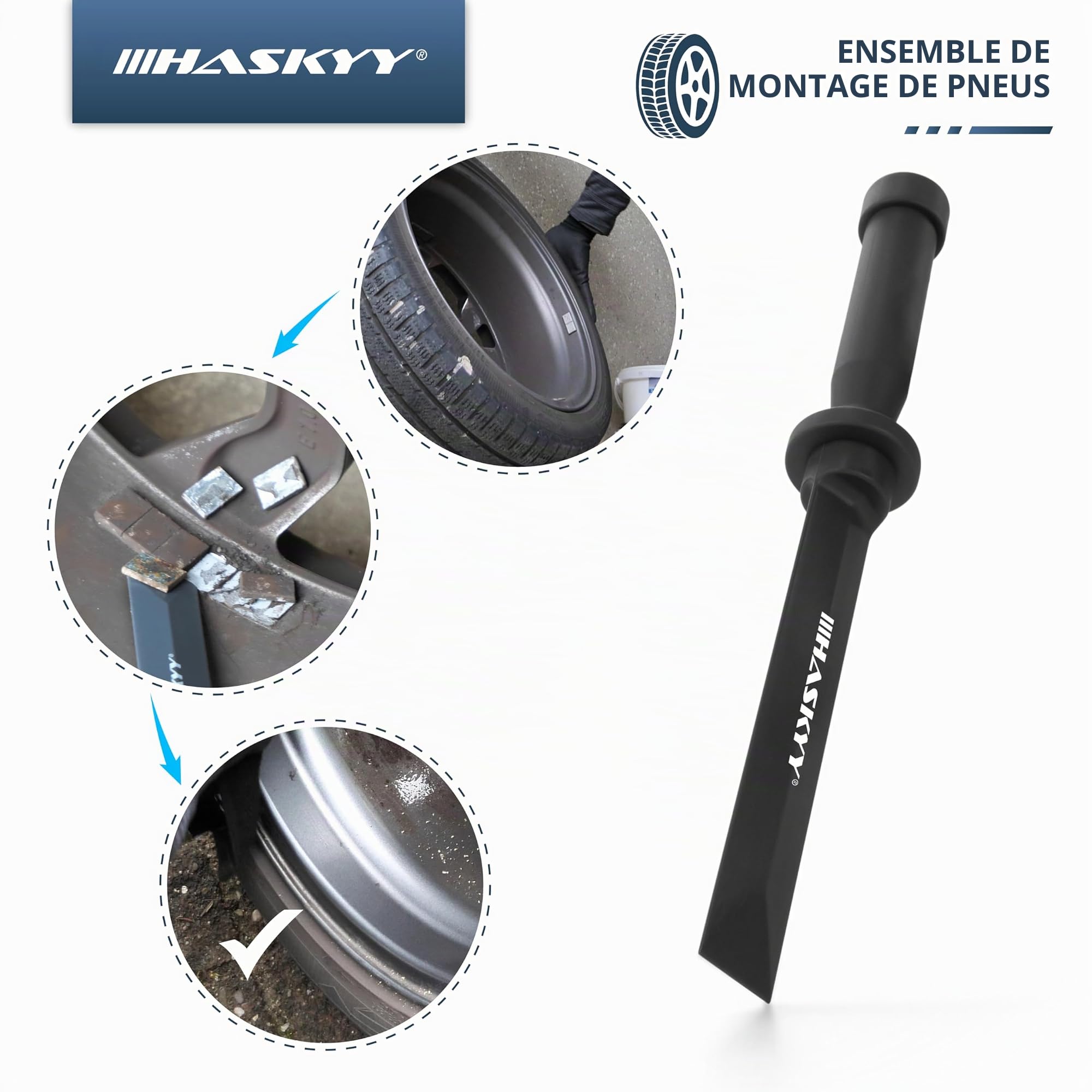 HASKYY 3kg Graisse de Montage pour Pneus Montagewax Noir + Tournevis de Vanne Extracteur de Soupape + Profi Auswuchtzange pour Adhésif- et Poids Poids Sisa Craie" Bold"