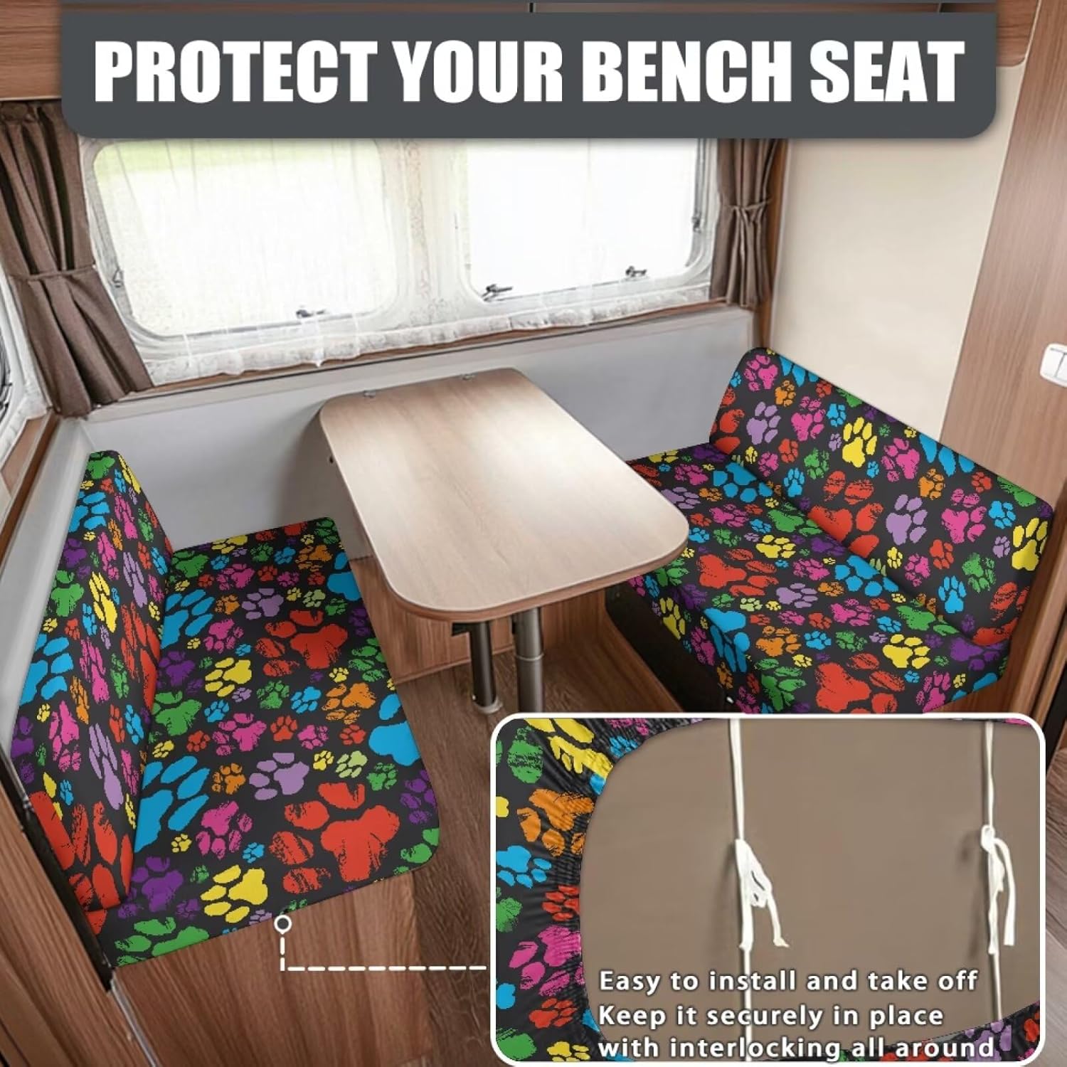 Dog Paw 2 Pcs RV Dinette Cushion Covers Breathable RV Couch Cover Elastic Loveseat Sofa Chair Cover Furniture Protector for RV Camper Car Bench