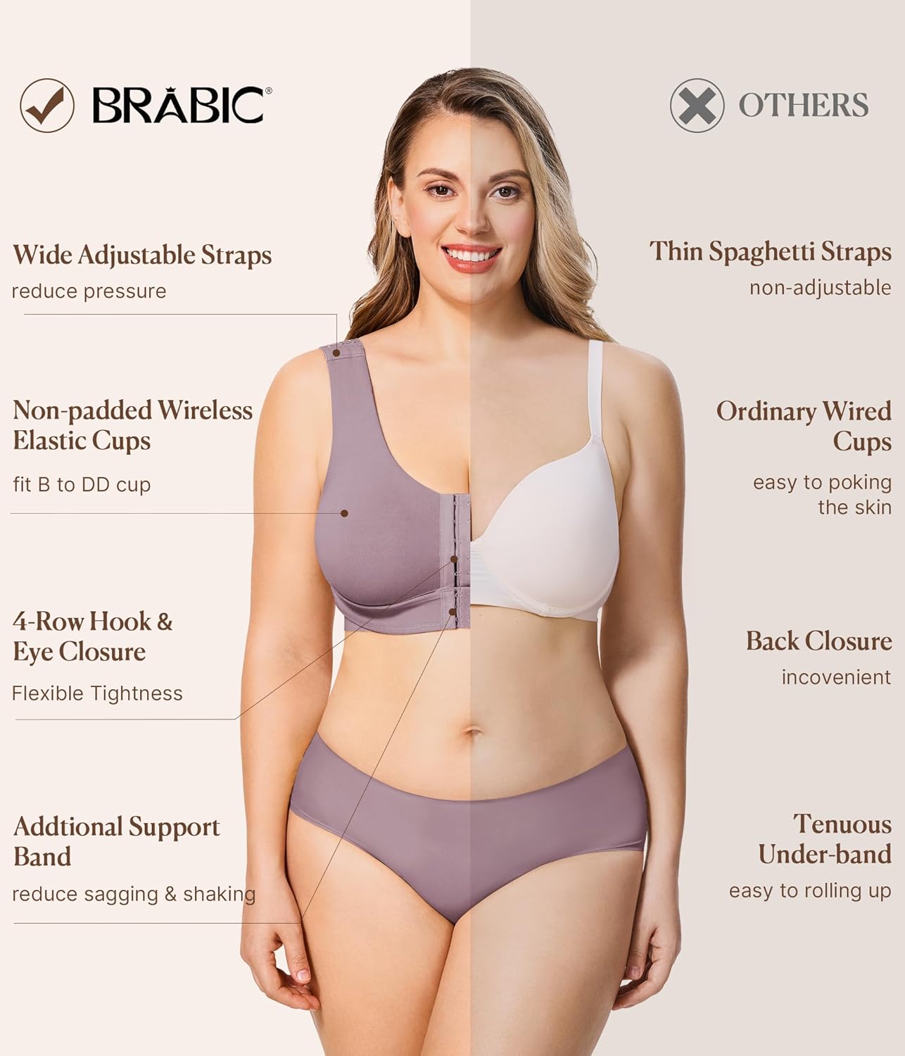 BRABIC Front Closure Bras for Women Post Surgery Compression Mastectomy Surgical Support Wireless Full Coverage Bra - Image 5