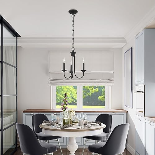 Miniatura 7 de Livex Lighting 42683-04 Steel 3 Light Chandelier for Home Decor, 1 Black Ceiling Light Fixture, Perfect for Living Room or Bedroom Decor