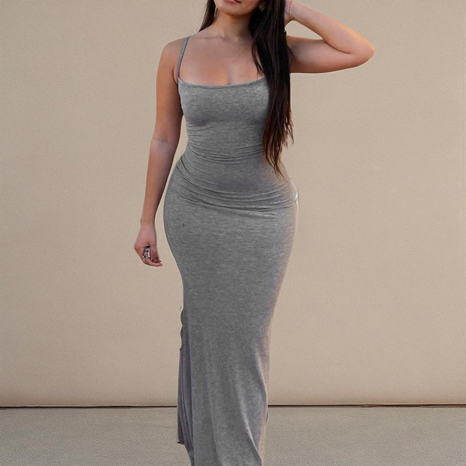 Women Bodycon Maxi Slip Dress Summer Sleeveless Strappy Backless Evening Party Long Dress