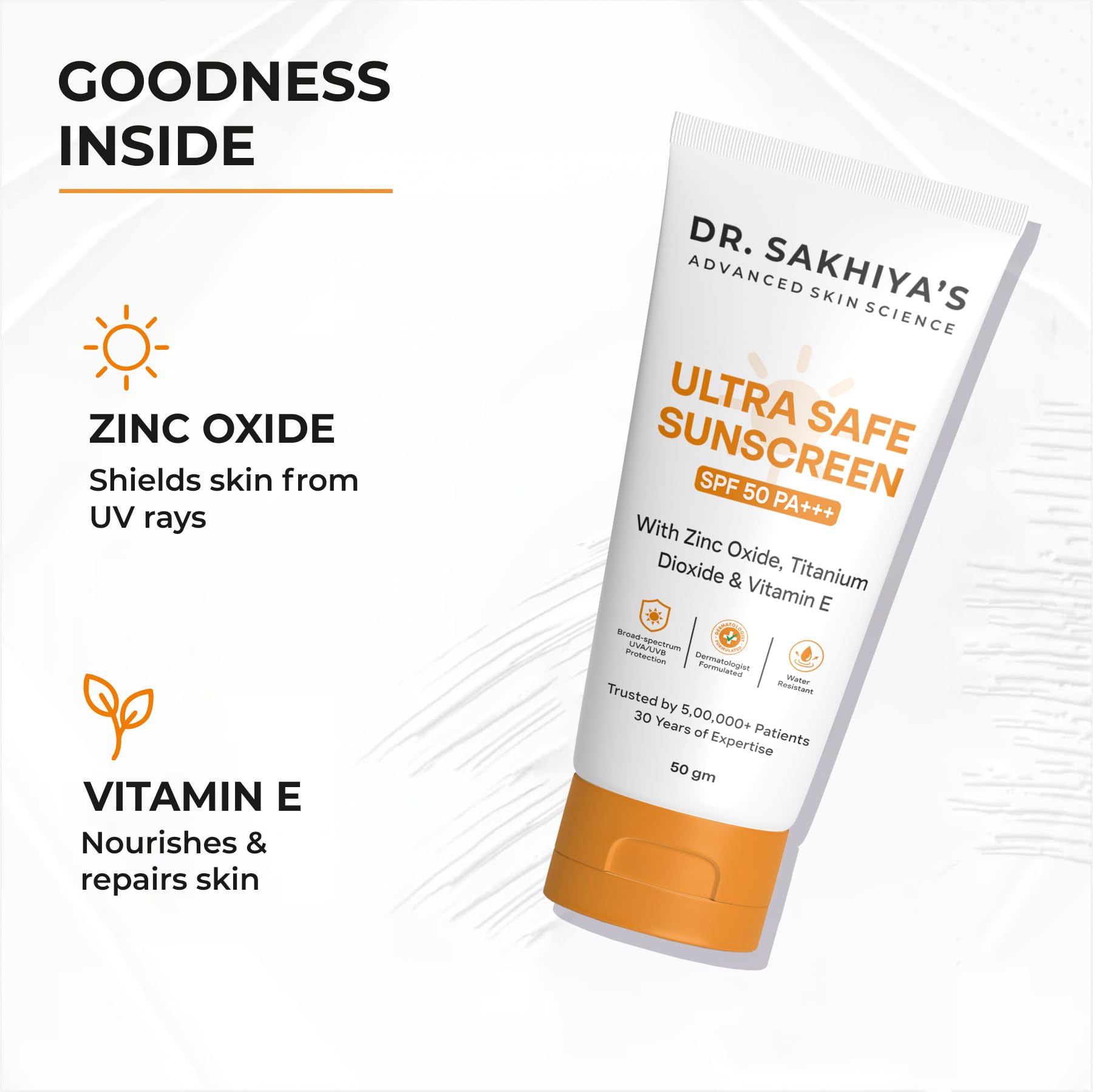 DR. SAKHIYA'S Sunscreen For Broad Spectrum, UVA UVB & Blue Light Sun Tan Protection Non-Sticky, Non Greasy, Waterproof, No White Cast - 50gm (Ultra Safe Sunscreen SPF 50 PA+++) 2