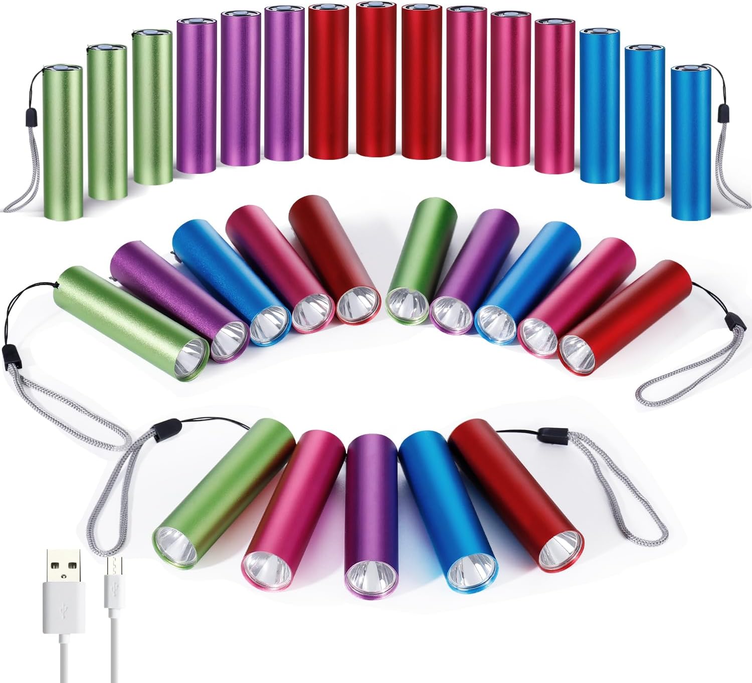 KunHe 30 Pack LED Bulk Mini Small Flashlights for Kids USB Rechargeable Set Pocket Portable