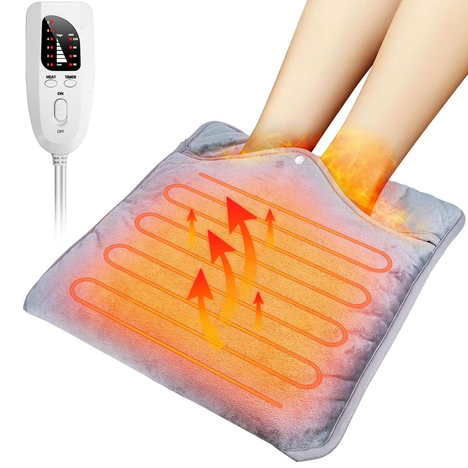 Qoosea Scaldapiedi Elettrico Scaldapiedi Elettrico a Doppio Strato Tappetino Riscaldante Rapido con 6 Livelli di Calore 4 Timer Spegnimento Automatico Cuscino Riscaldato Lavabile per Donne Uomini