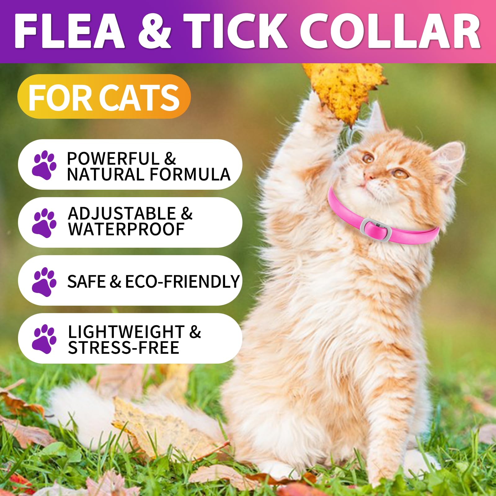 Collare Antipulci per gatti,Antiparassitario collare,Antipulci e Zecche per Gatti,Naturali,regolabile e impermeabile,24 Mesi di Protezione,per Tutti i Gatti