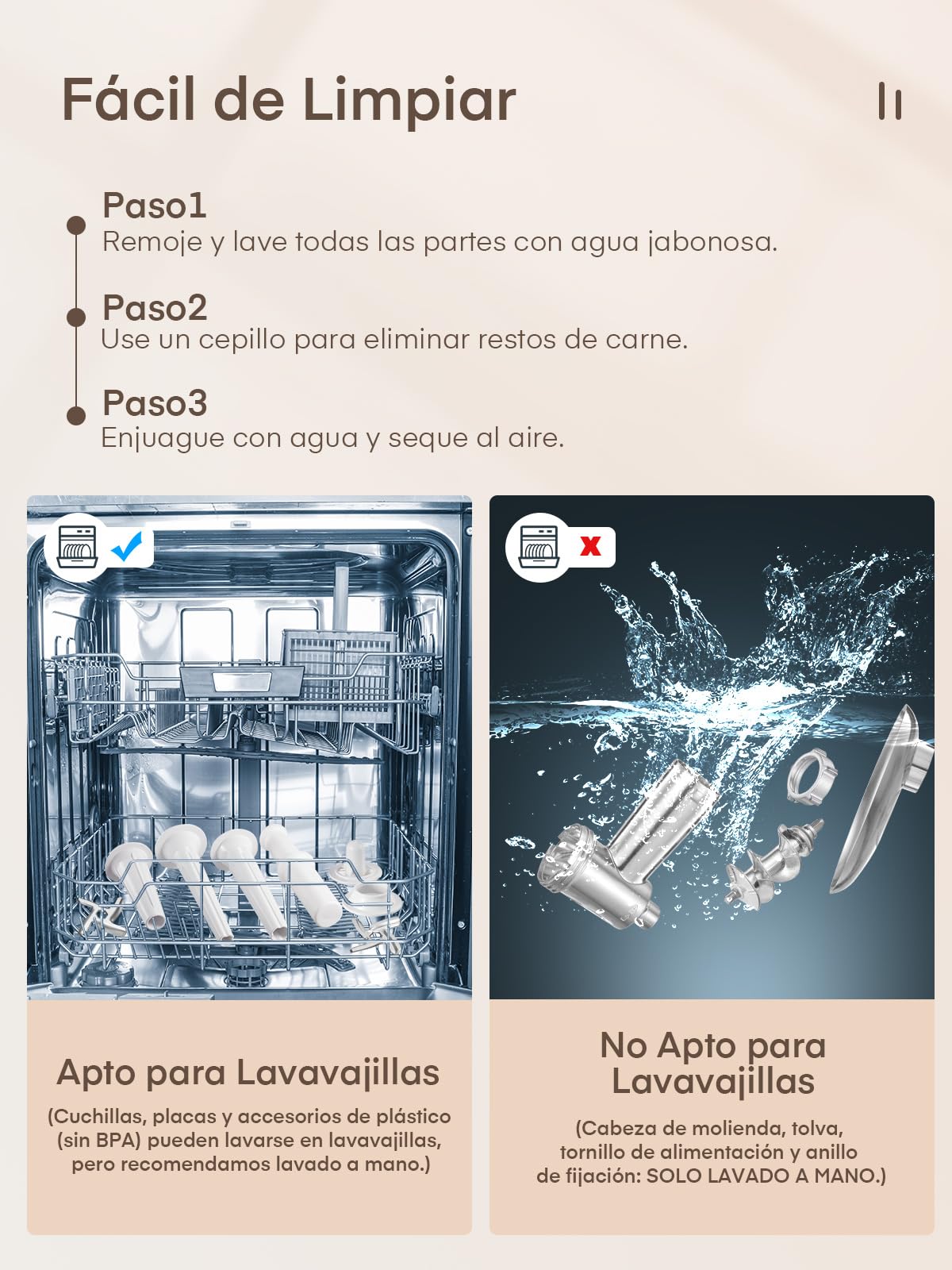 3 en 1 Picadora de Carne Eléctrica, con 3 Placa de Corte de acero inoxidable, 1 Kubbe y 3 Tubos de Relleno de Salchichas, 2000W máx
