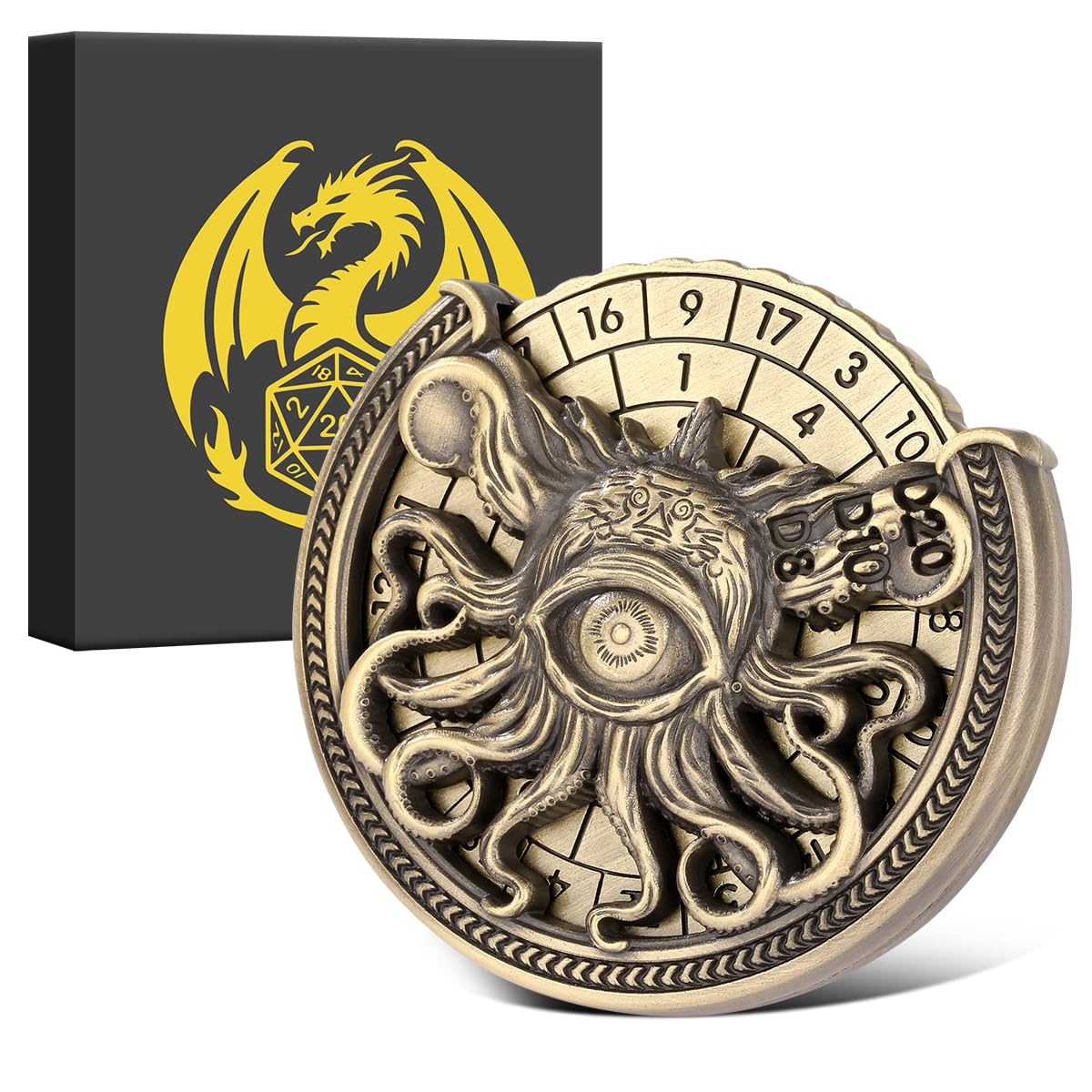 DND Wheel Dice Spiner, Fingertip Gyro, 7-in-1 Cyclops Octopus Metal D&D Dice, DND Starter Set, Roulette Dice Spinner