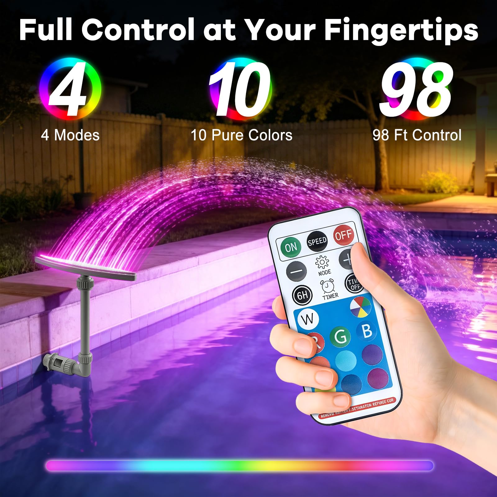Solarbetriebener Poolbrunnen mit Beleuchtung, 40-69 cm höhenverstellbar, Sprühbrunnen für Pools, 360°-Poolbrunnen für Aufstell- und Einbaupools