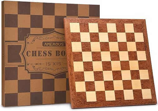 AMEROUS 15 Inches Wooden Chess Board Only, Professional Tournament Chess Board Without Chess Pieces for Adults, Luxury Gift Box Packing, Perfect Chess Board Game Gift for Friends and Family