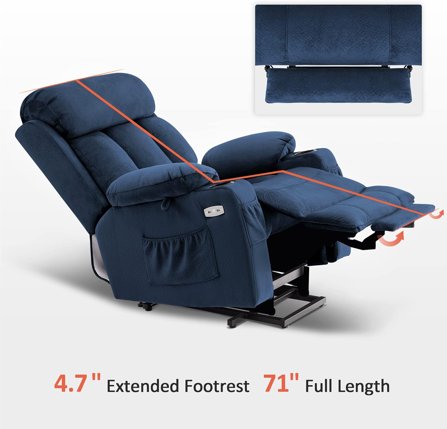 MCombo Large Electric Power Lift Recliner Chair with Extended Footrest for Big and Tall Elderly People, Hand Remote Control, Lumbar Pillow, USB Ports, 7426 (Faux Leather, Dark Brown)