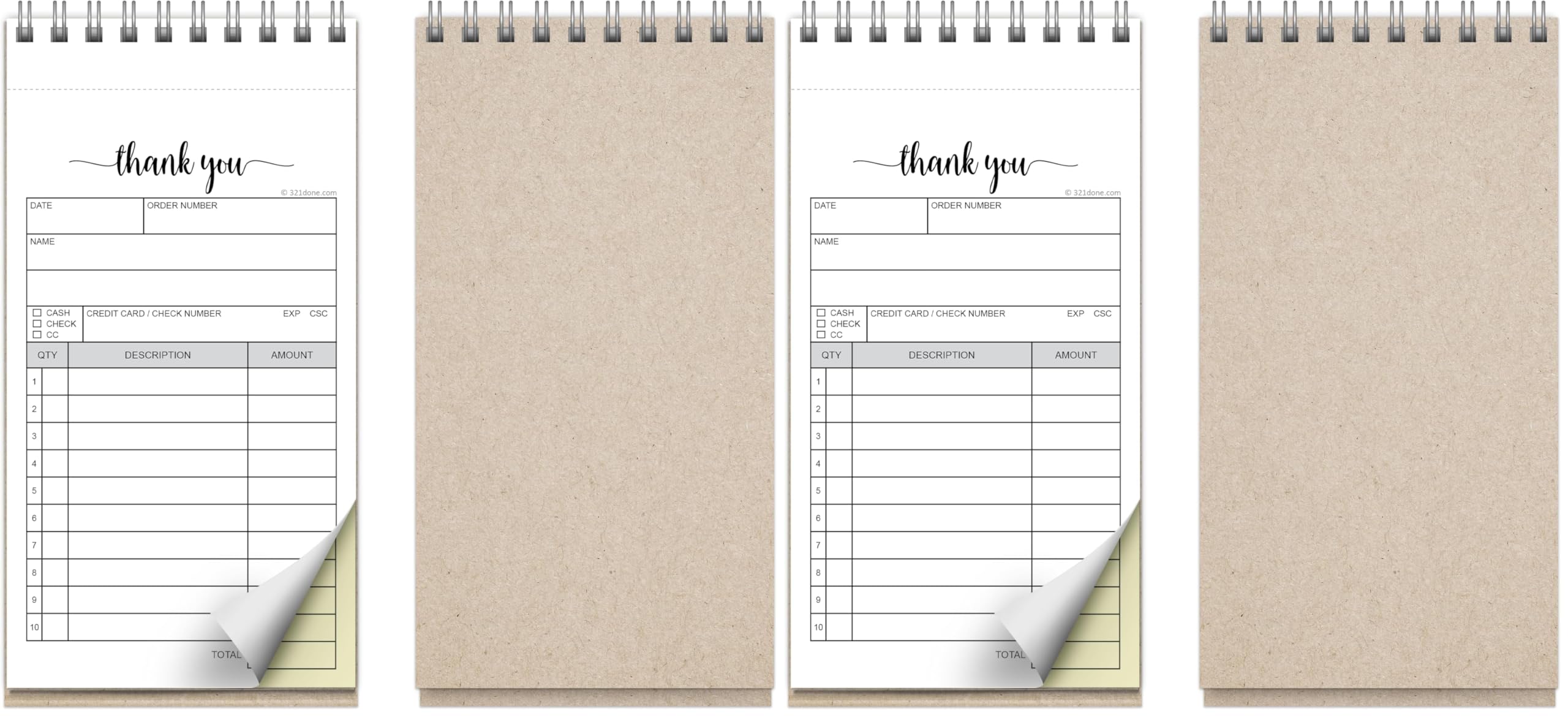 321Done Thank You Receipt Book, 3.4x5.5 2-Part Carbonless Spiral Bound - Made in USA, Receipt Book with Carbon Copies for Small Business, 50 White/Yellow Pages (Pack of 2)