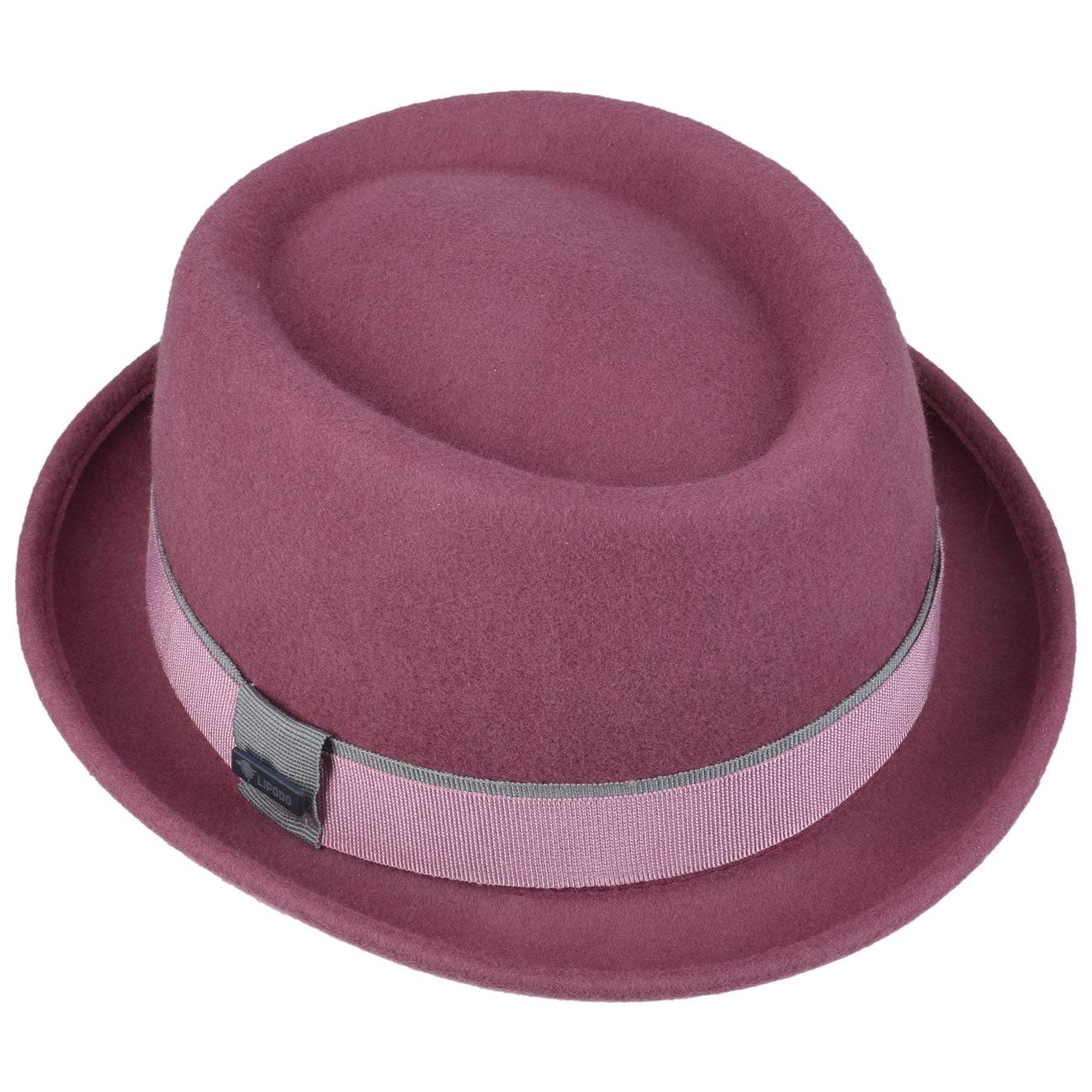Lipodo Vantamo Pork Pie Wollhut Damen Handmade in Italy Mehrfarbiges Ripsband Rosa Hellblau Pink Damen Herbst Winter pink S (54-55 cm)