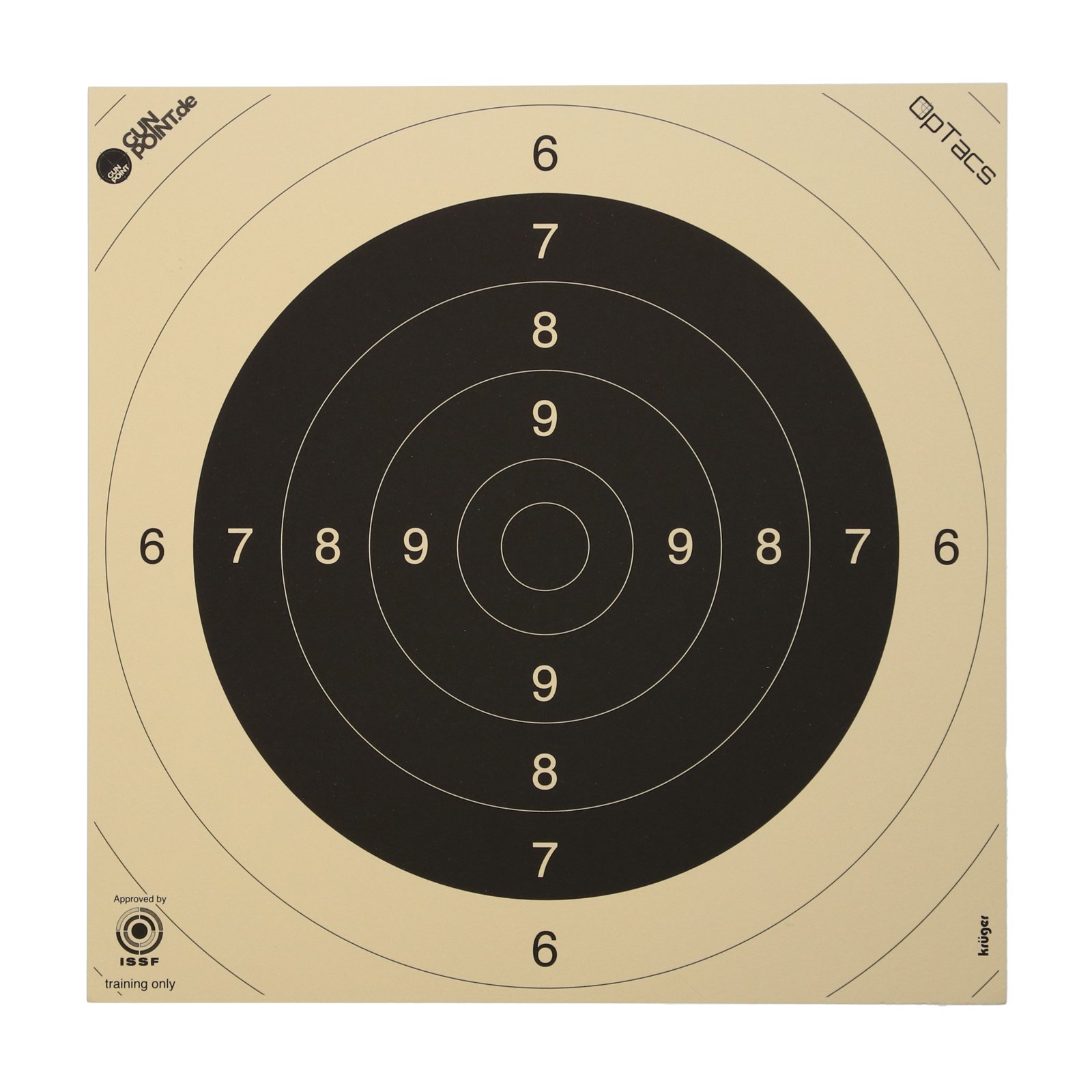 OpTacs 250 Stück Pistolen-/ Kleinkaliberscheiben 26 x 26 cm Schießscheiben Pistolenziel Präzisionsscheiben BDS ISFF Wettkampfscheiben 26x26-250er Pack